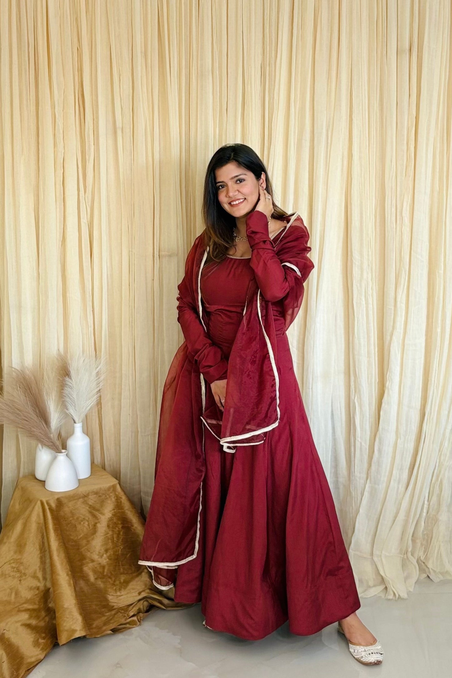 Majestic Maroon Croma Silk Anarkali