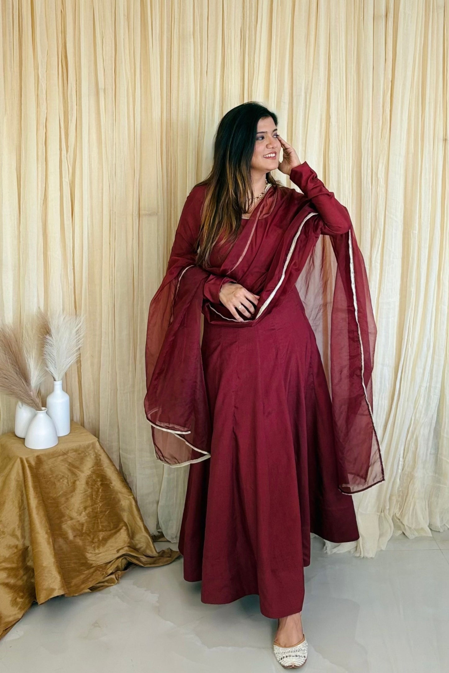 Majestic Maroon Croma Silk Anarkali