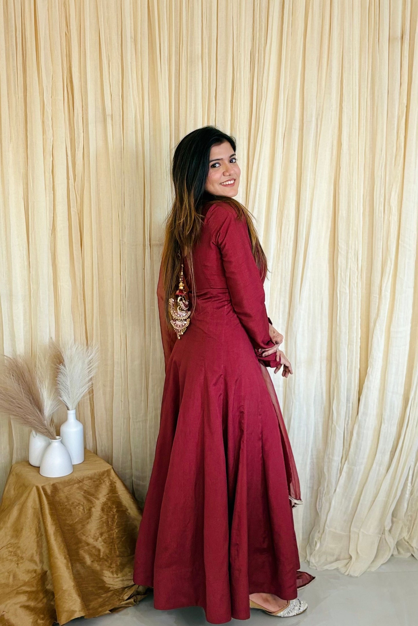 Majestic Maroon Croma Silk Anarkali