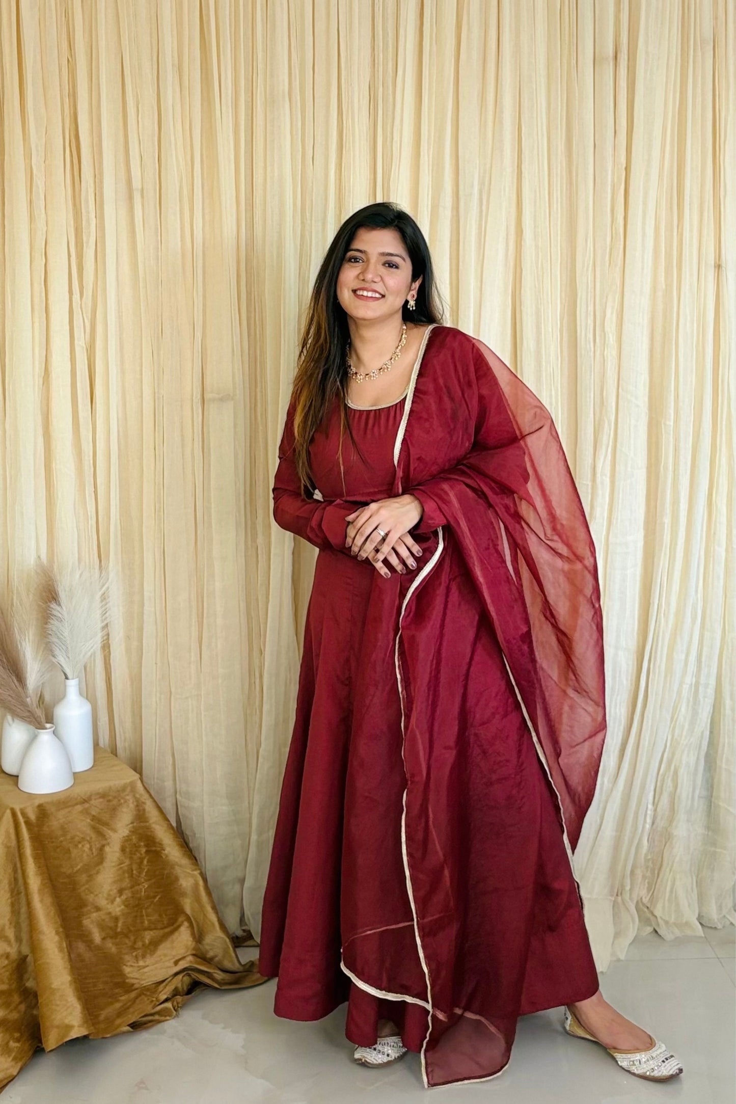 Majestic Maroon Croma Silk Anarkali