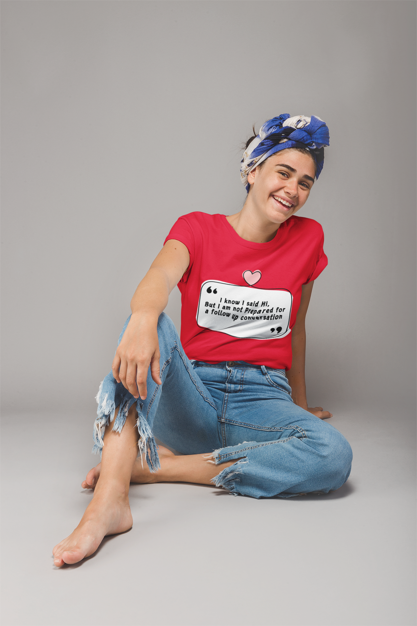 Red Cotton Follow Up Conversation Printed Tshirt