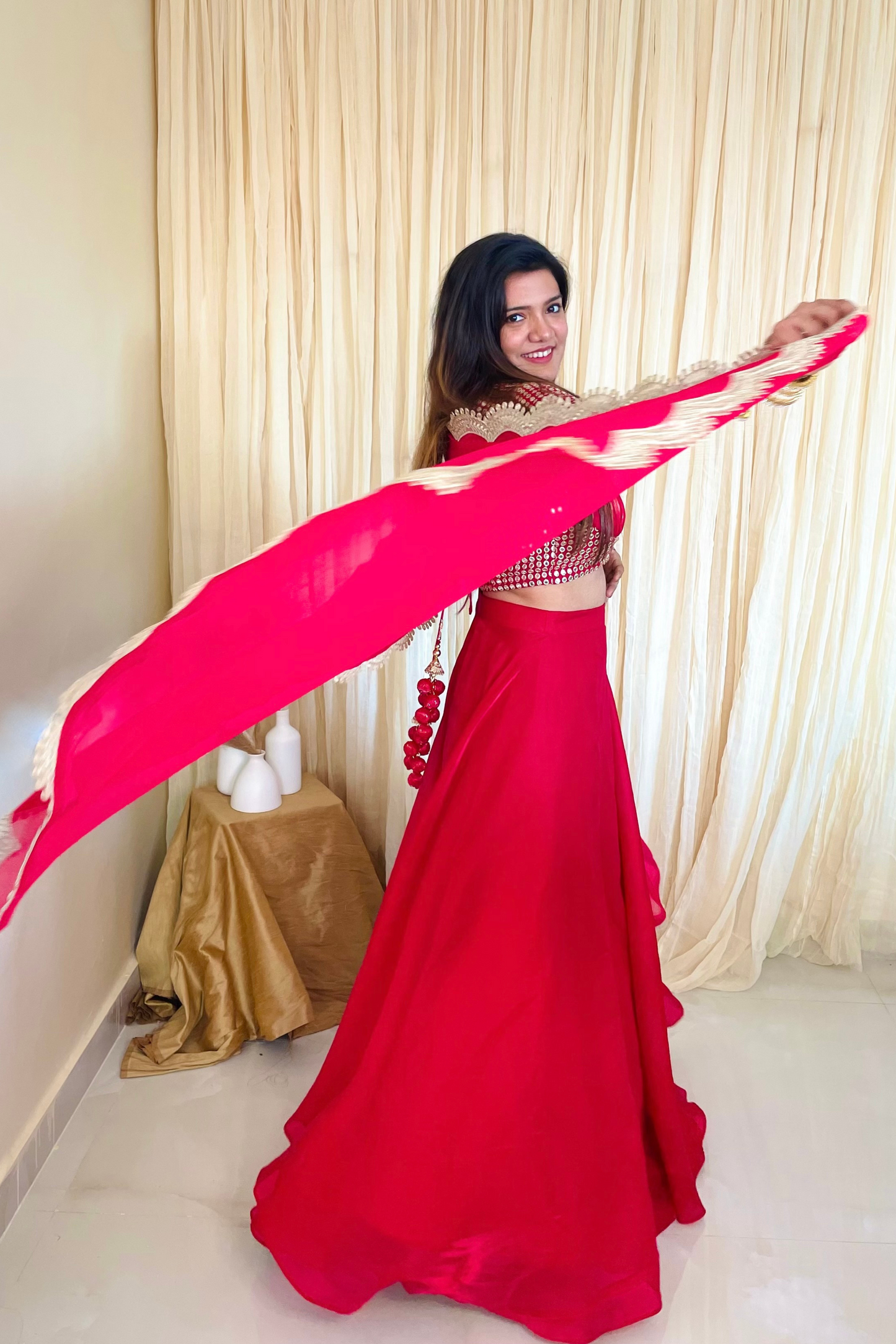 Scarlet Allure: Red Organza Lehenga Set