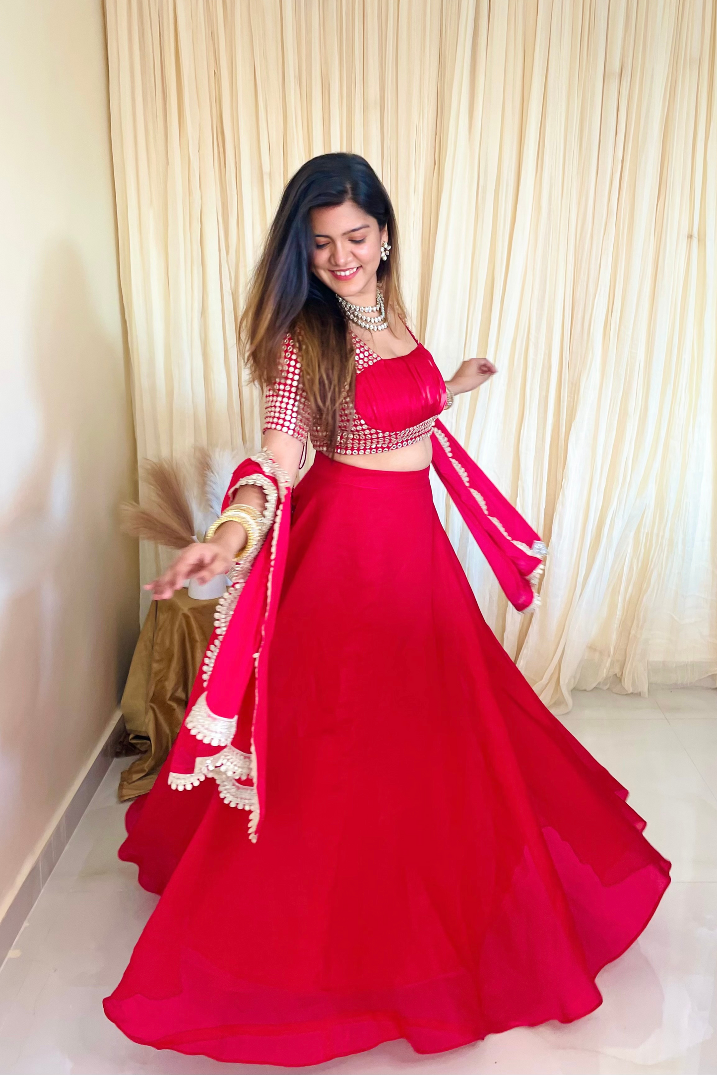 Scarlet Allure: Red Organza Lehenga Set