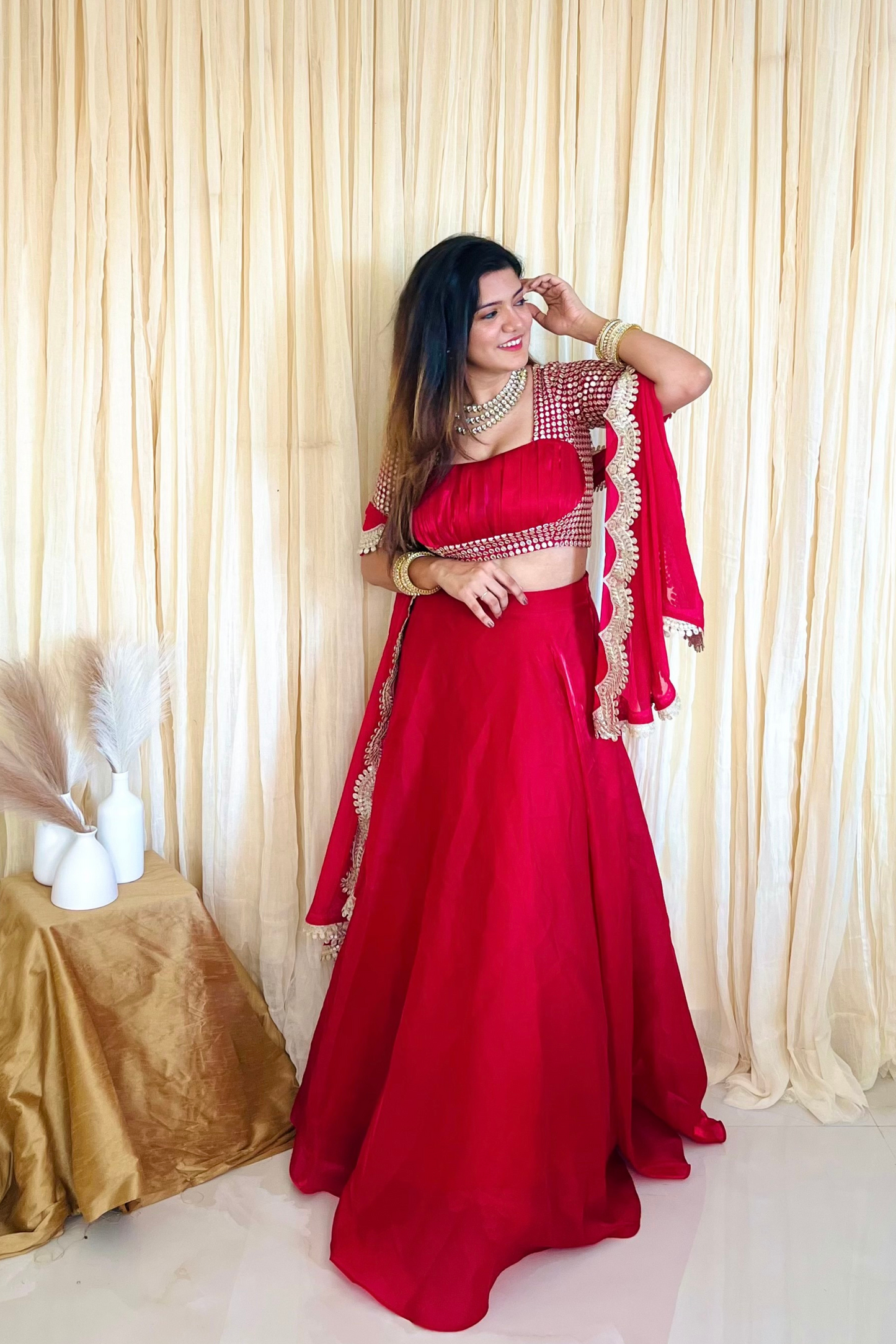 Scarlet Allure: Red Organza Lehenga Set