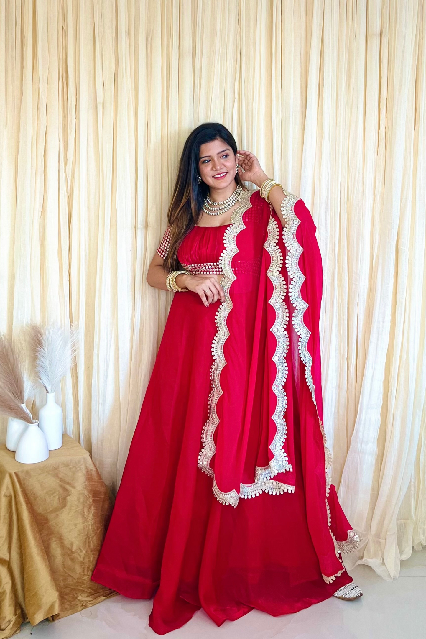 Scarlet Allure: Red Organza Lehenga Set