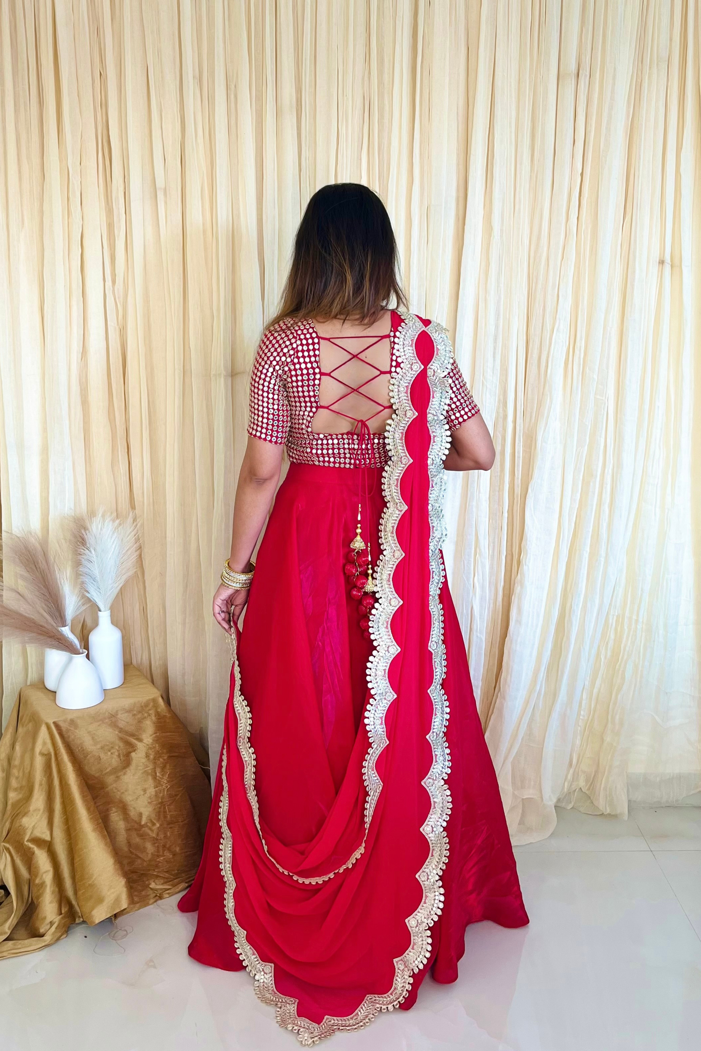 Scarlet Allure: Red Organza Lehenga Set