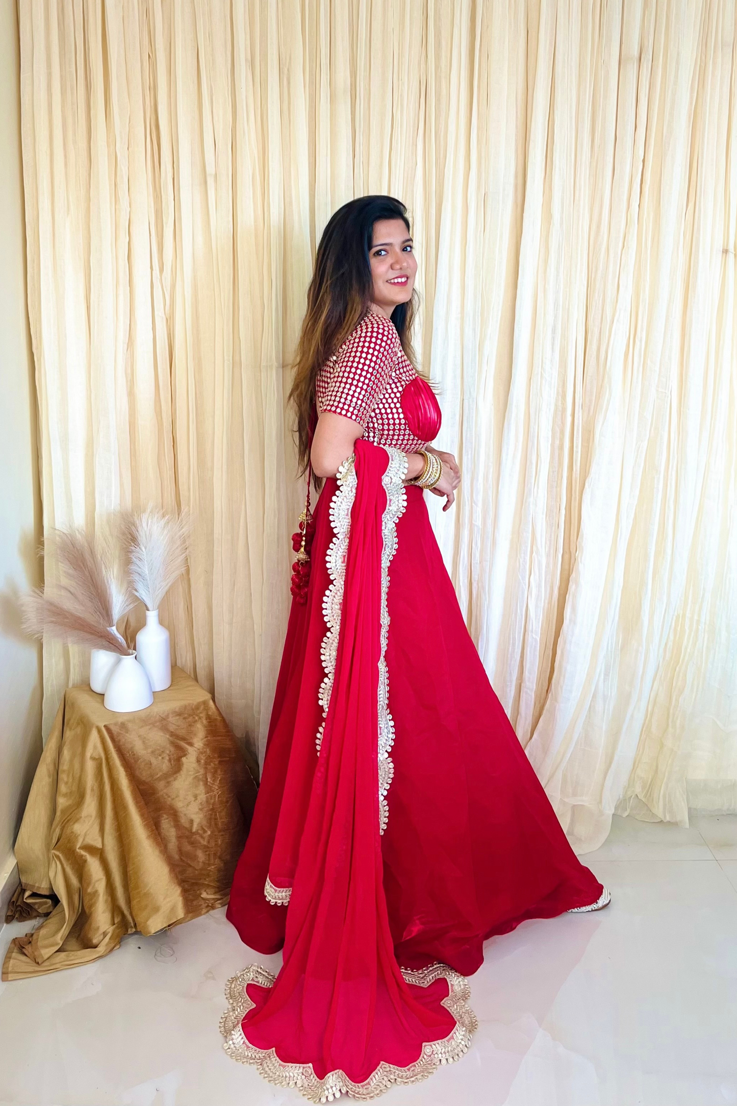 Scarlet Allure: Red Organza Lehenga Set