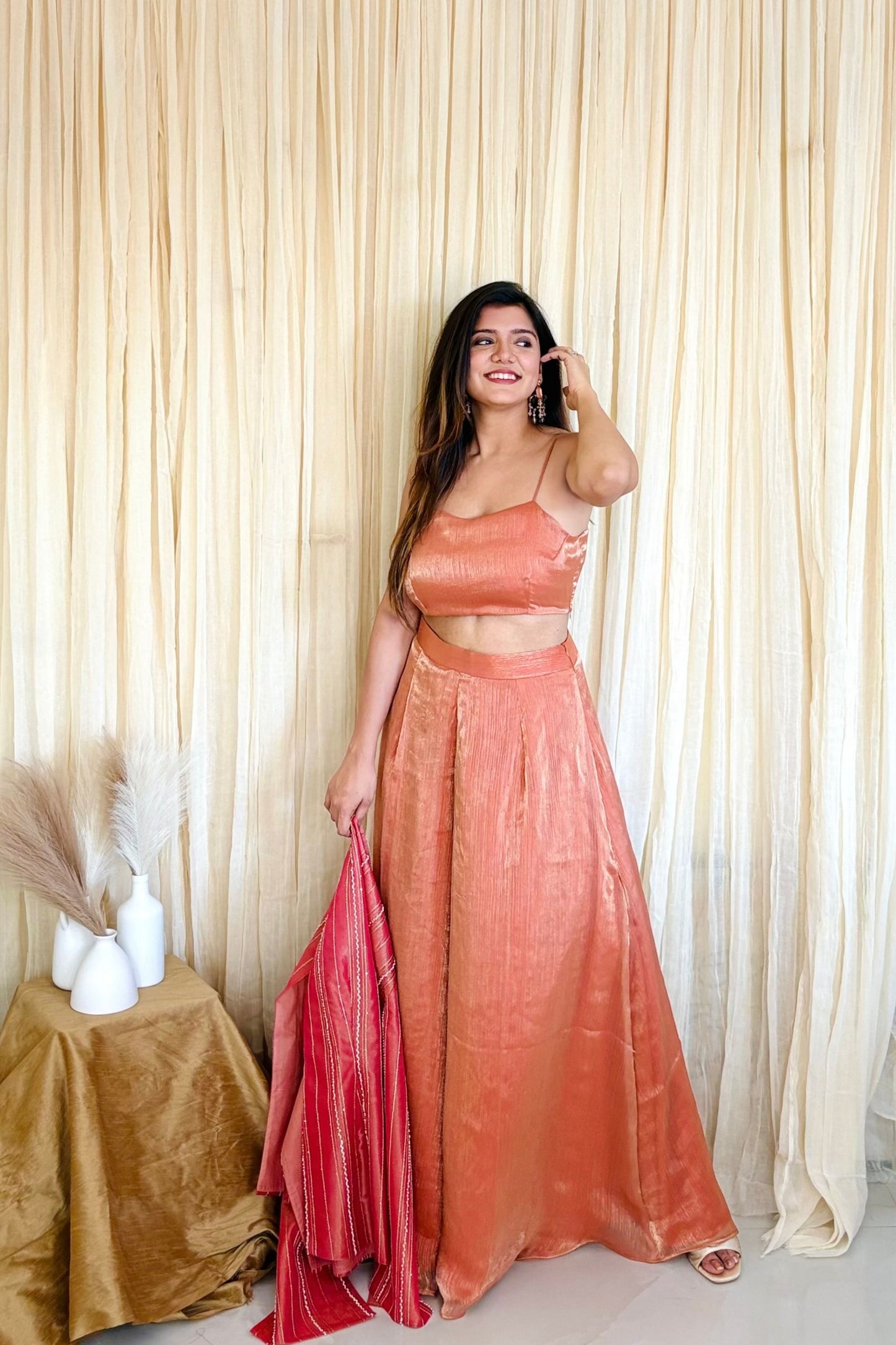 Sparkling Elegance:Shimmering Palazzo Set with Embroidered Cape