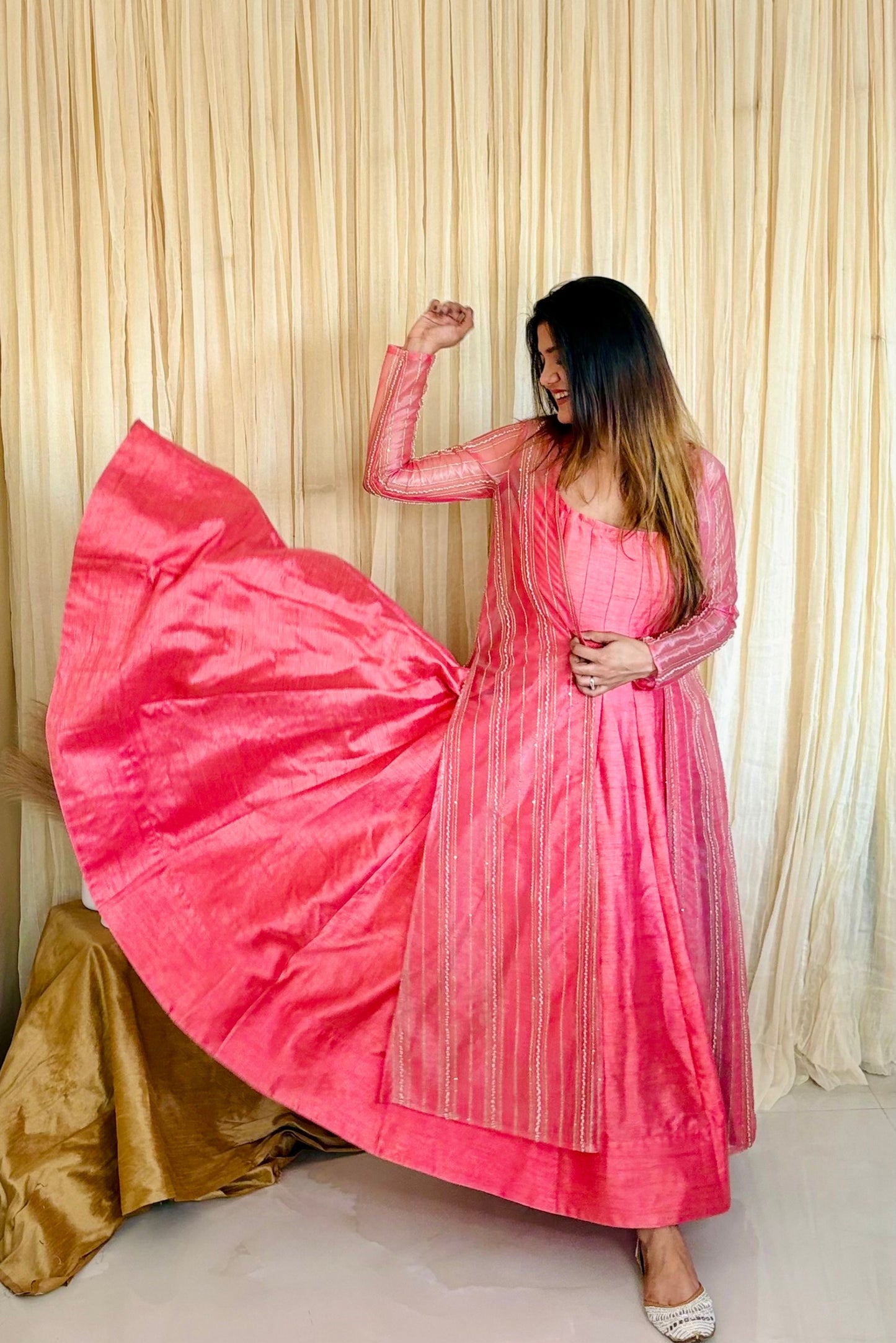 Traditional Twirl: Anarkali with Embroidered Shrug