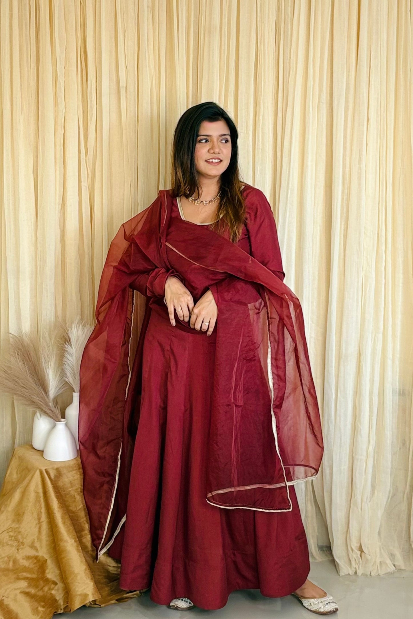 Majestic Maroon Croma Silk Anarkali