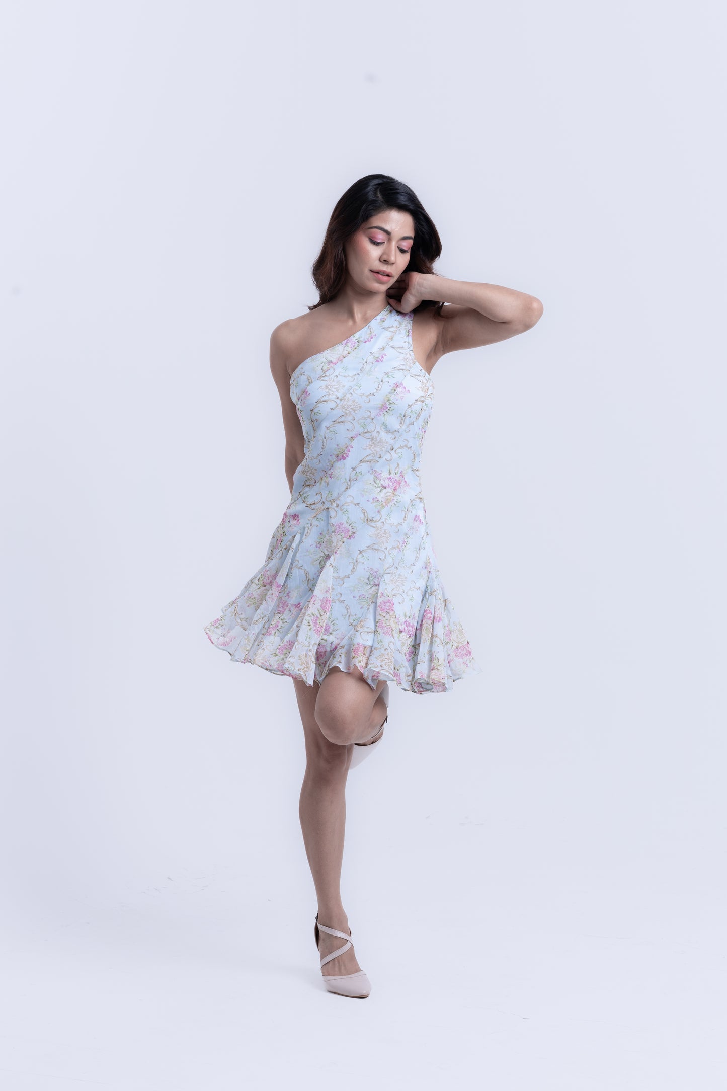 Gentle Blooms Pastel Blue Ruffle Dress