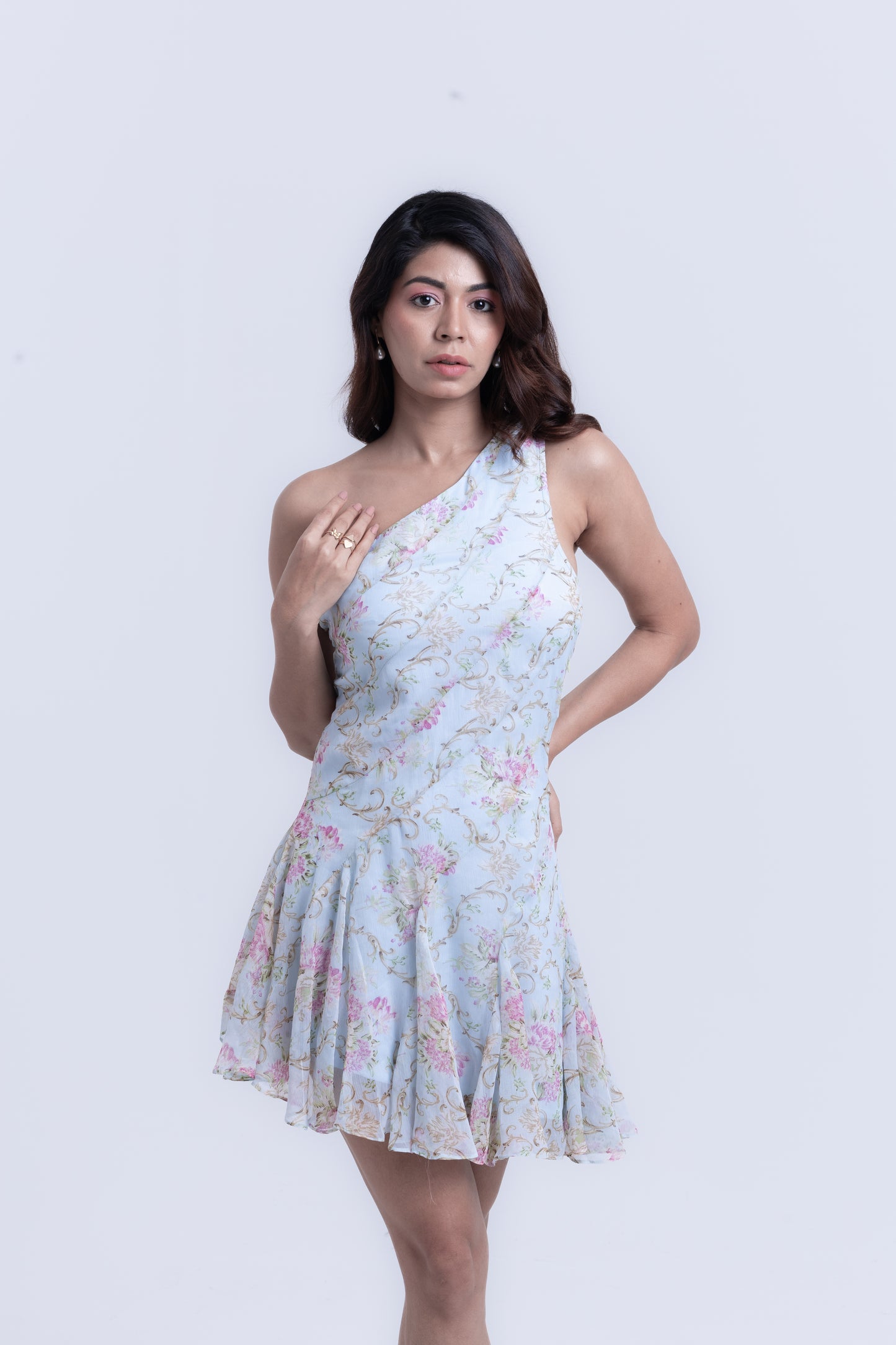 Gentle Blooms Pastel Blue Ruffle Dress