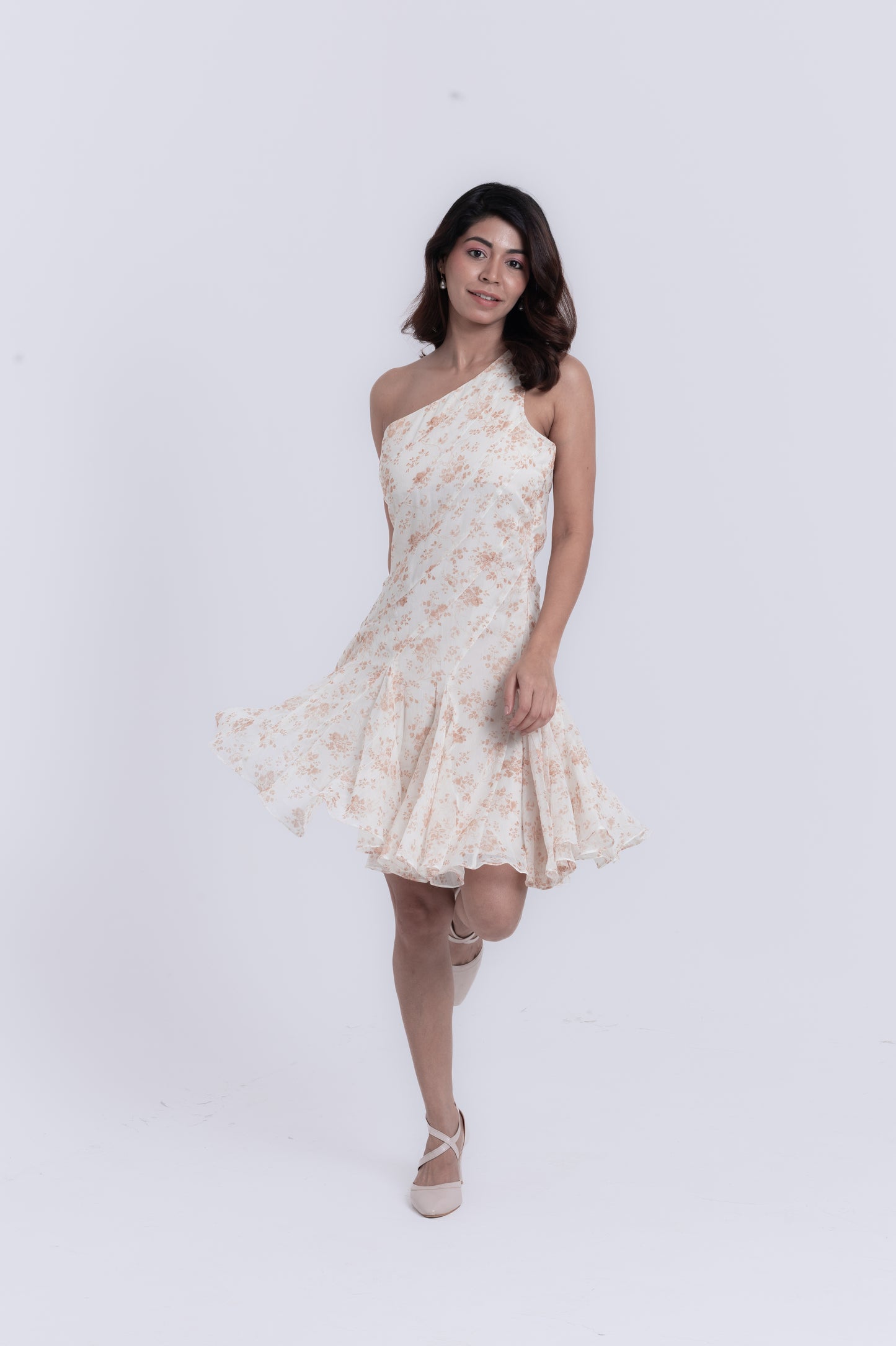 Soft Blooms Ivory Floral Ruffle Dress