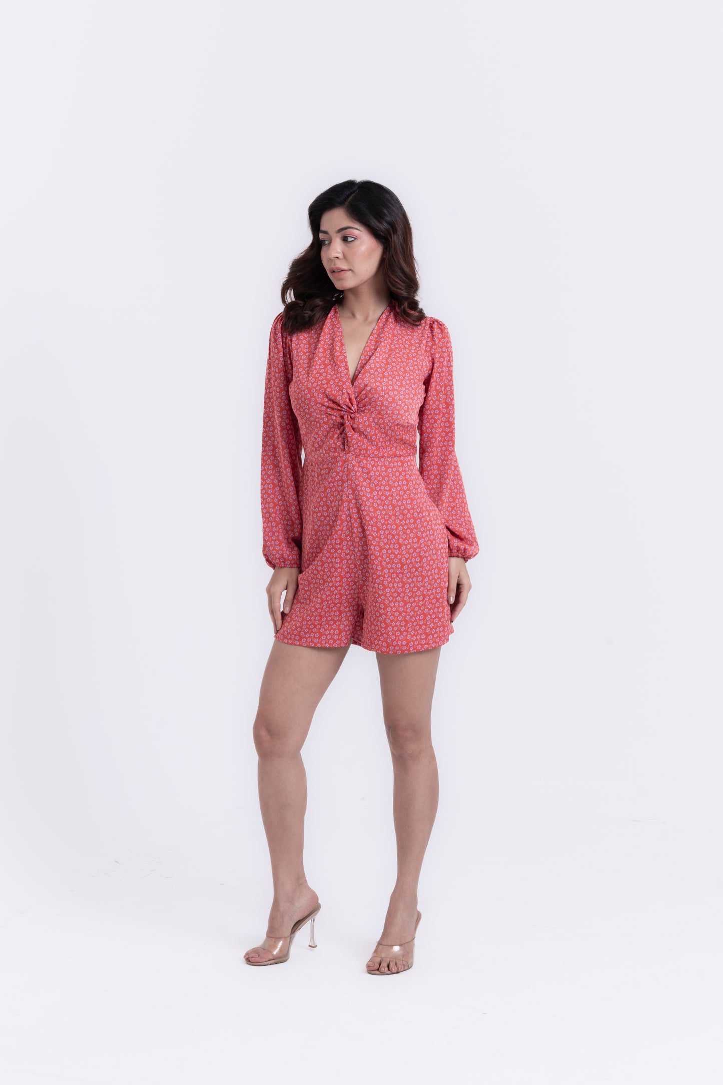 Ditsy Delight Orange Romper