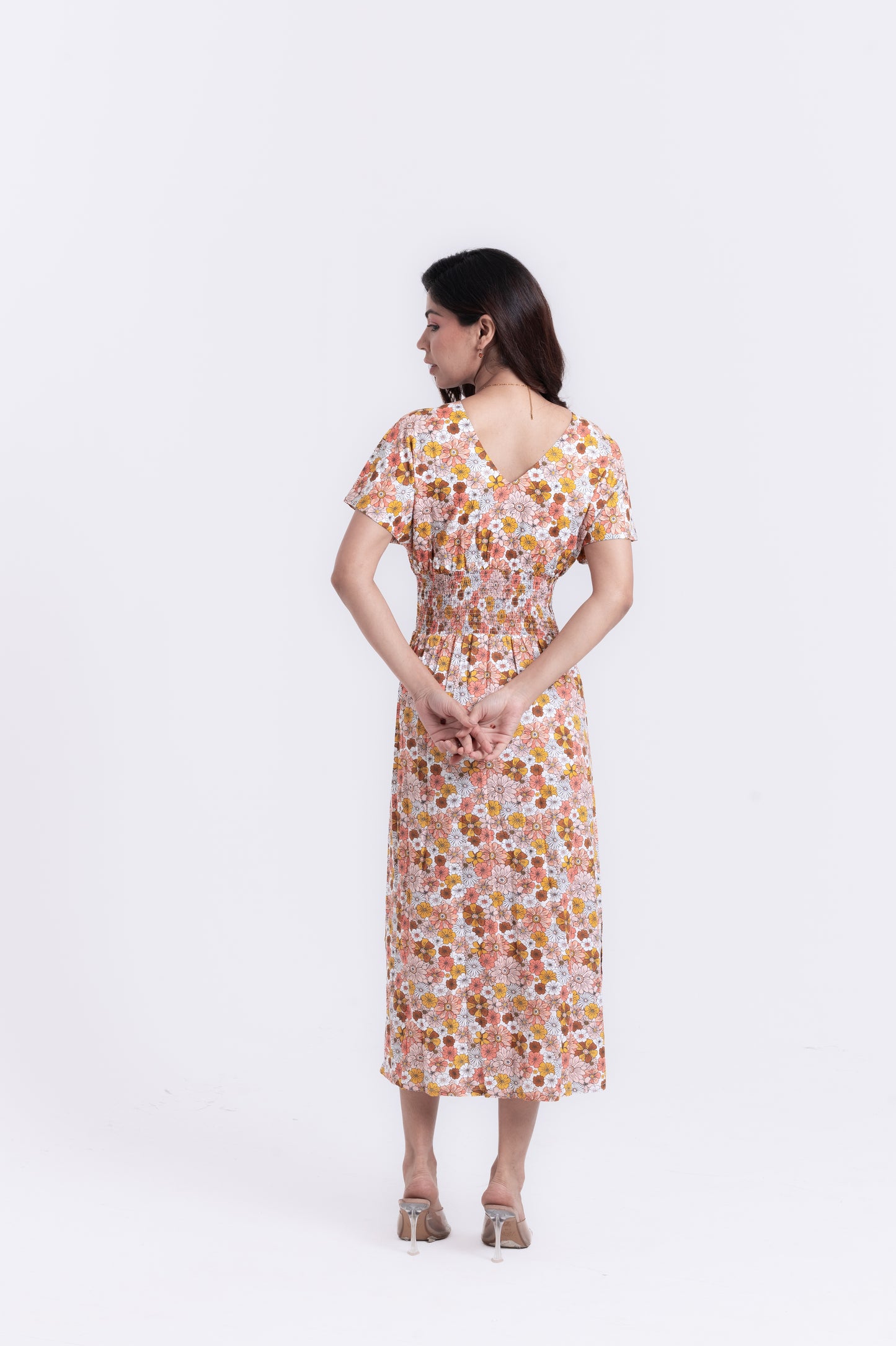 Graceful Blossoms White Floral Midi Dress