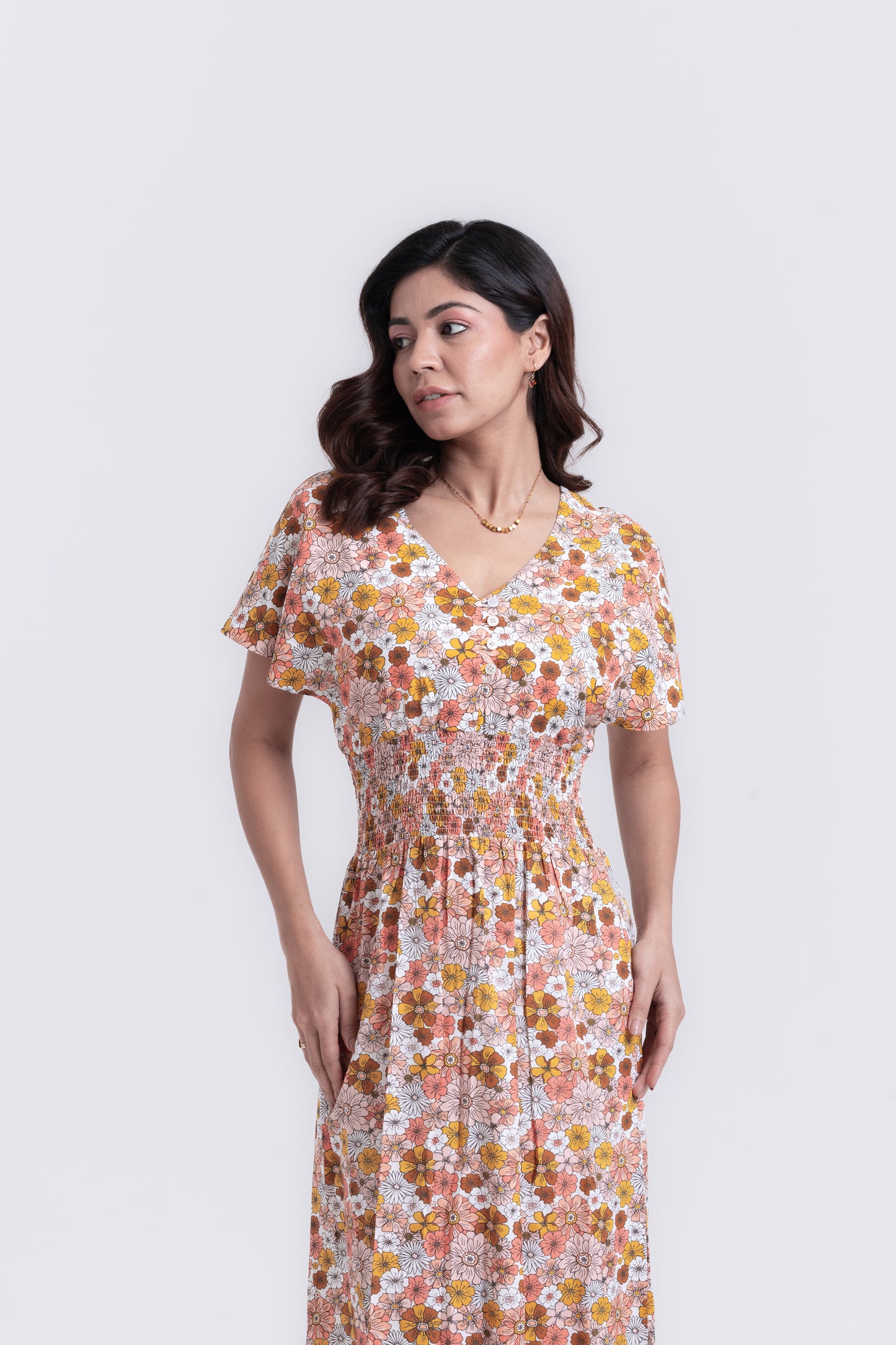 Graceful Blossoms White Floral Midi Dress