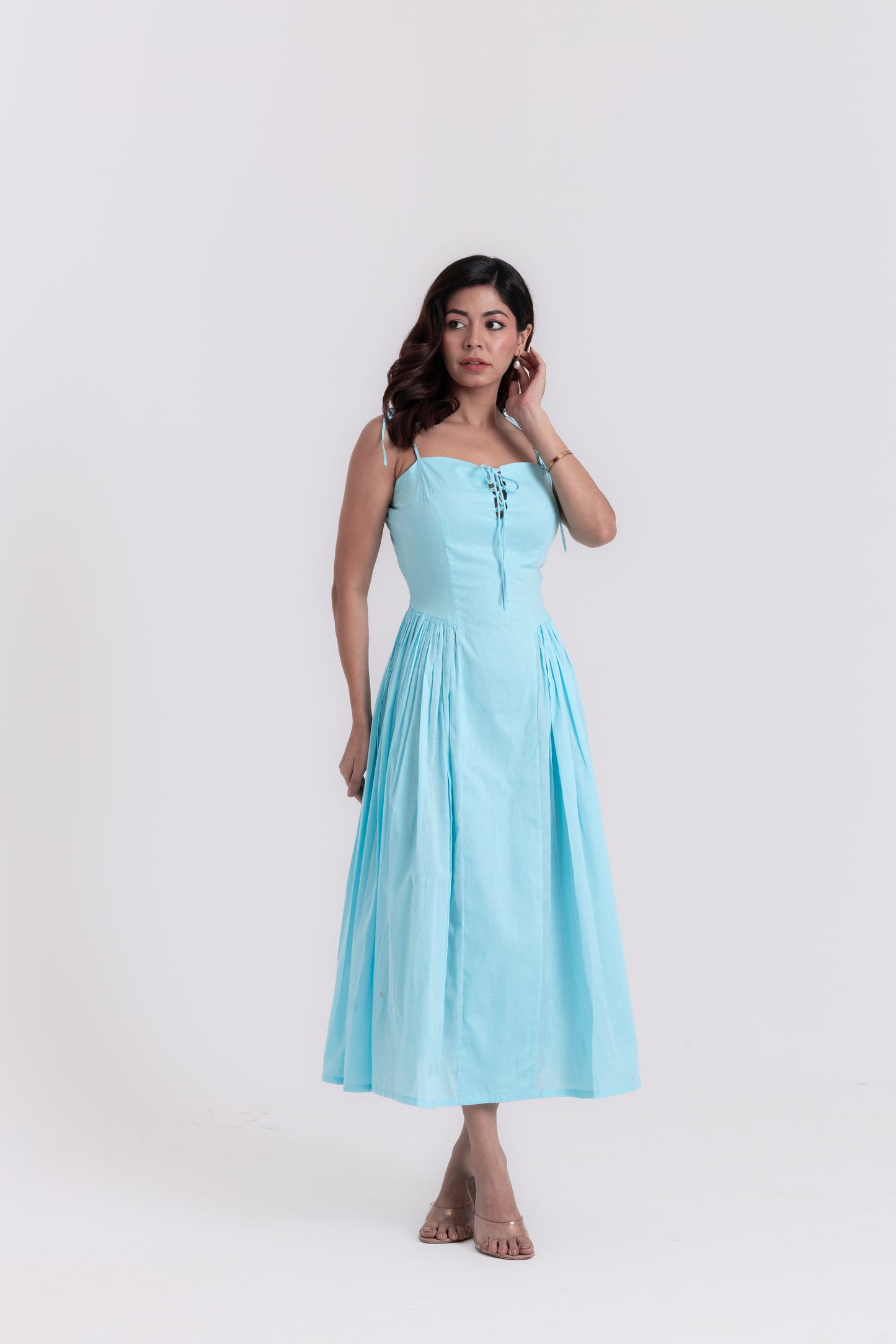 Frosted Elegance Icy Blue Strap Dress