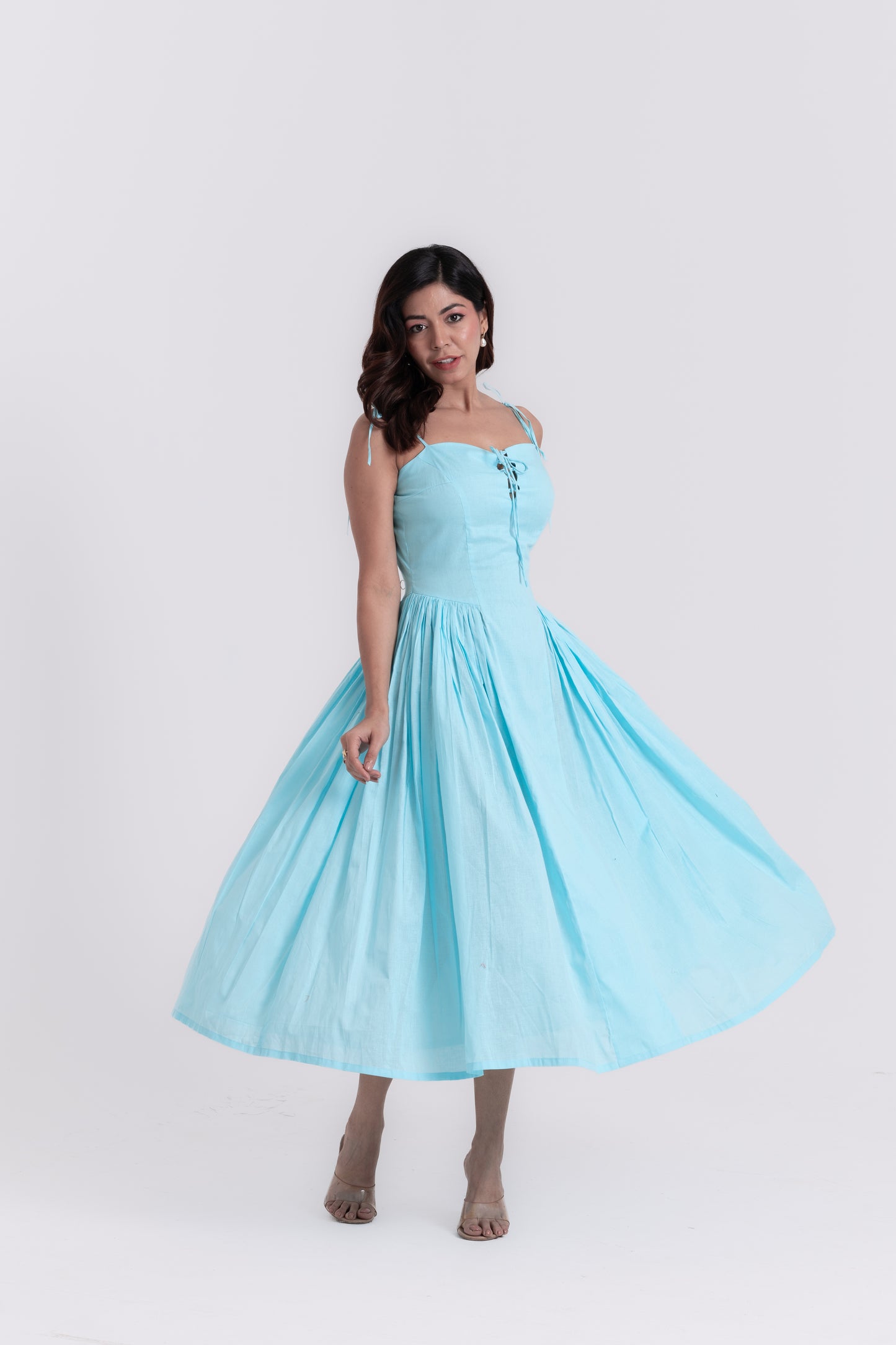 Frosted Elegance Icy Blue Strap Dress