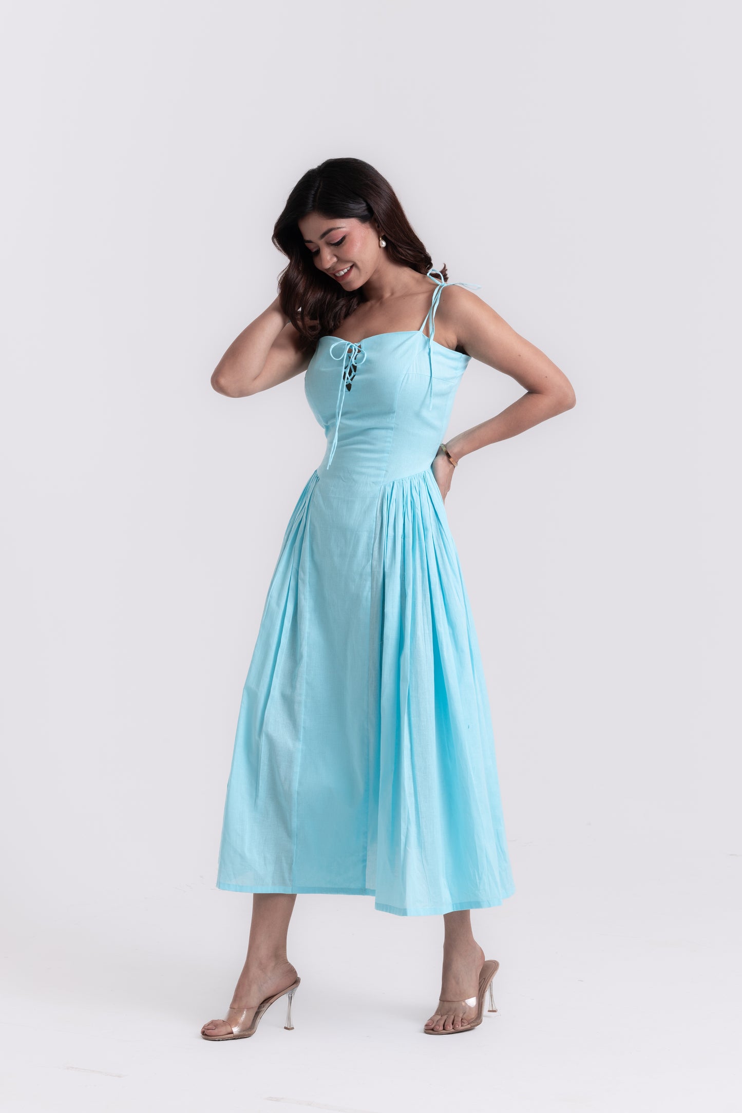 Frosted Elegance Icy Blue Strap Dress