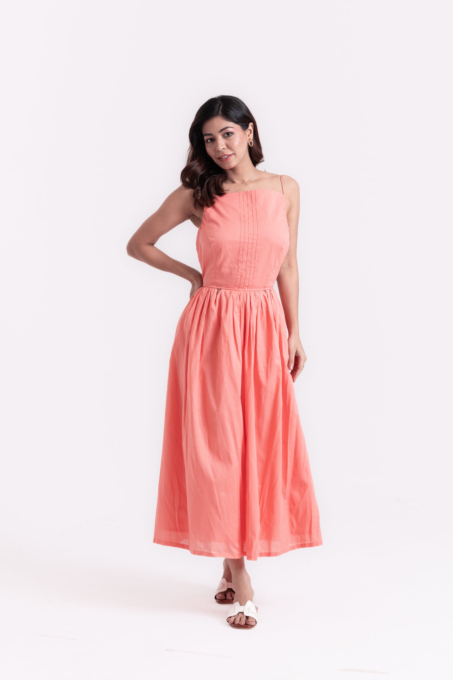 Peach Strappy Backless Cotton Gown