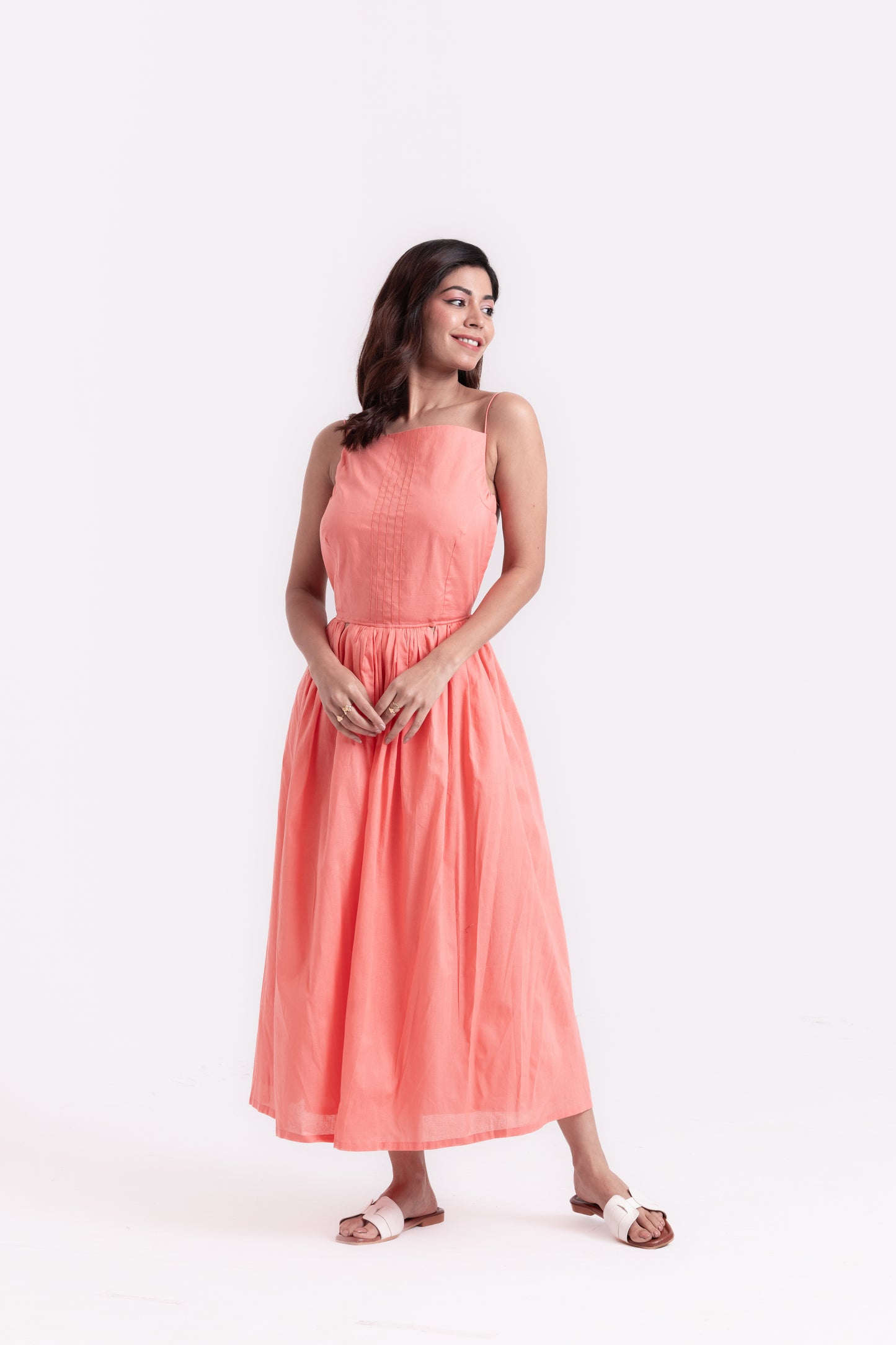 Peach Strappy Backless Cotton Gown