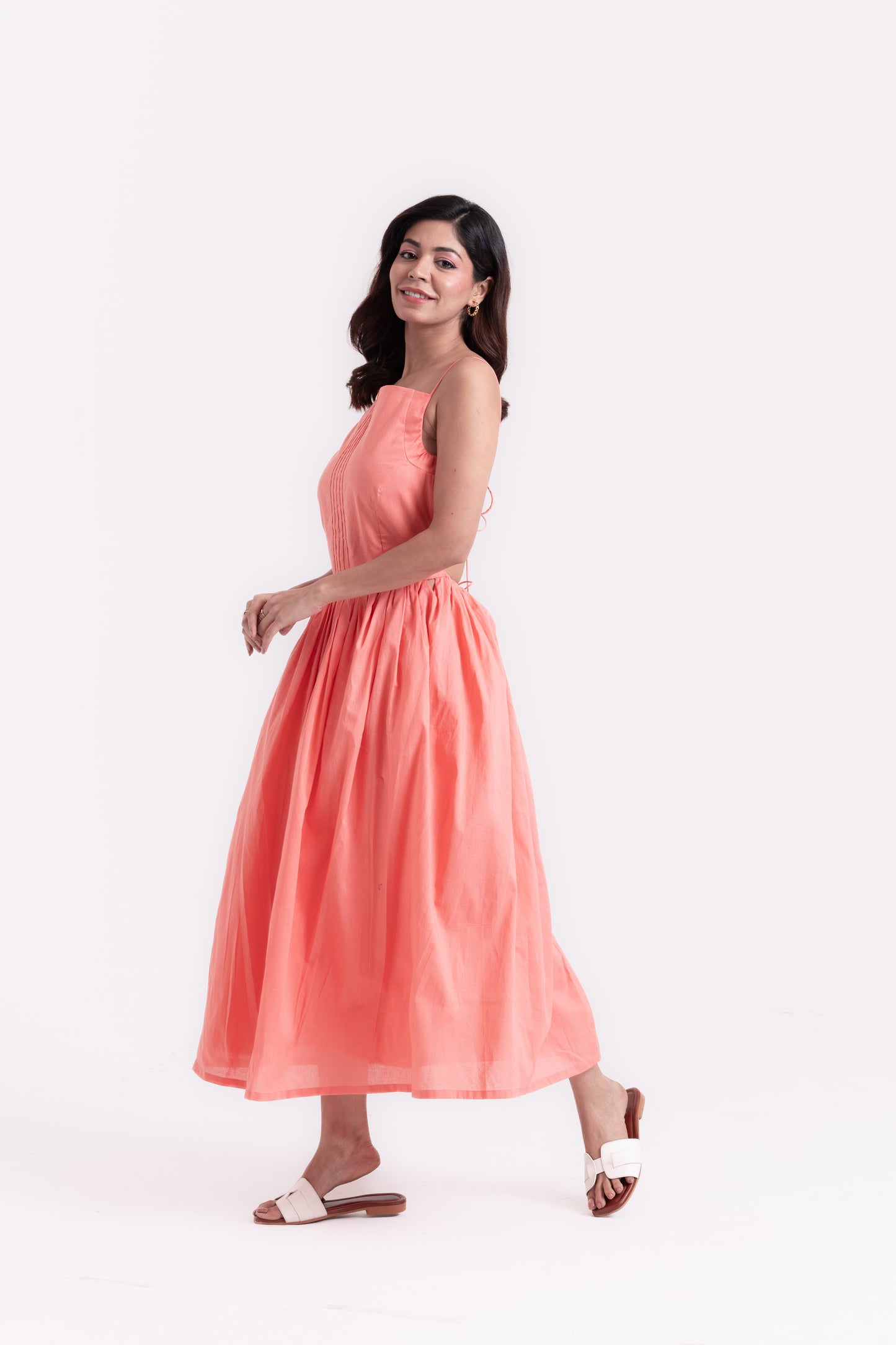Peach Strappy Backless Cotton Gown