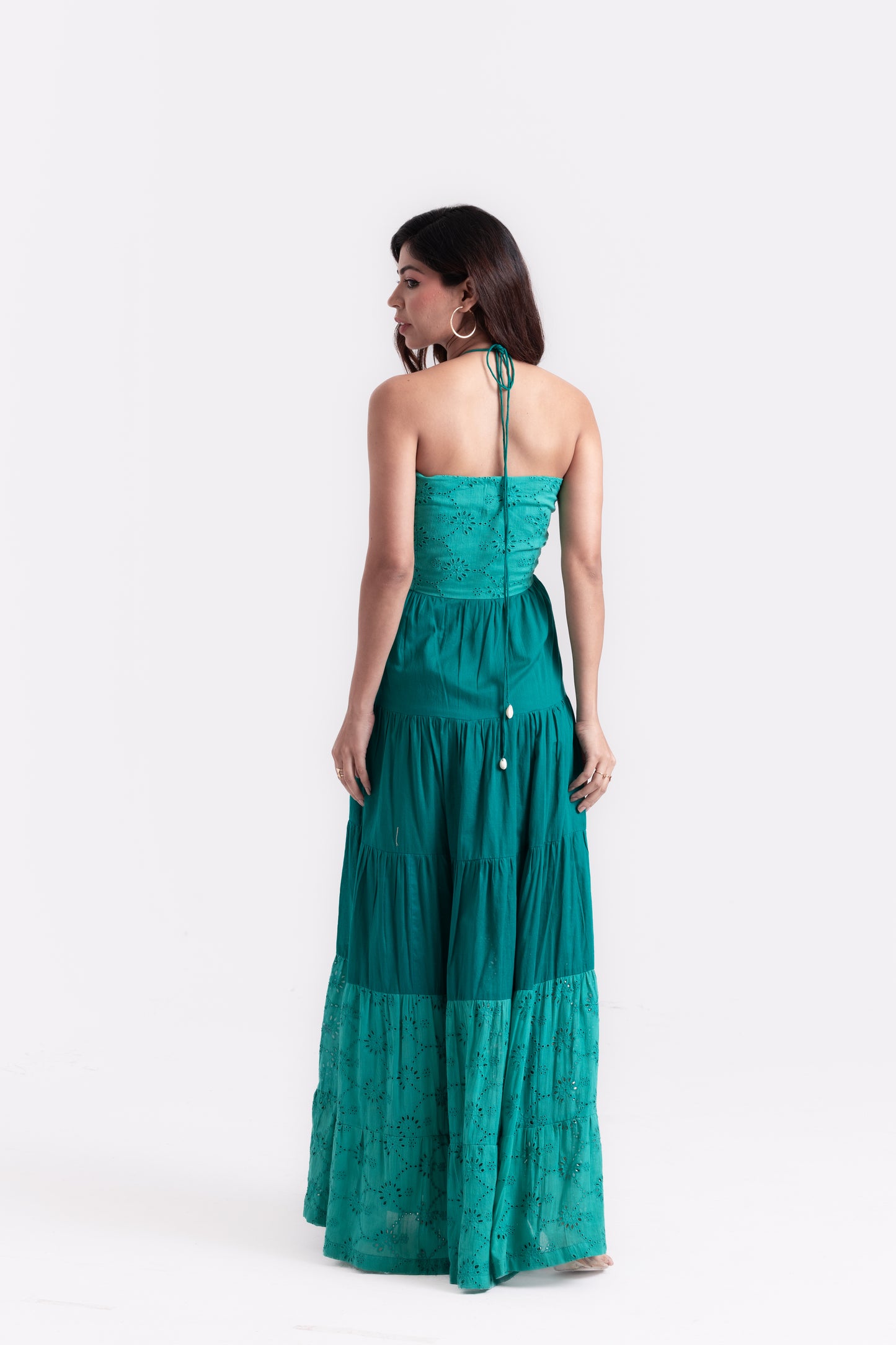 Ocean Mist Teal Schiffli Tiered Gown