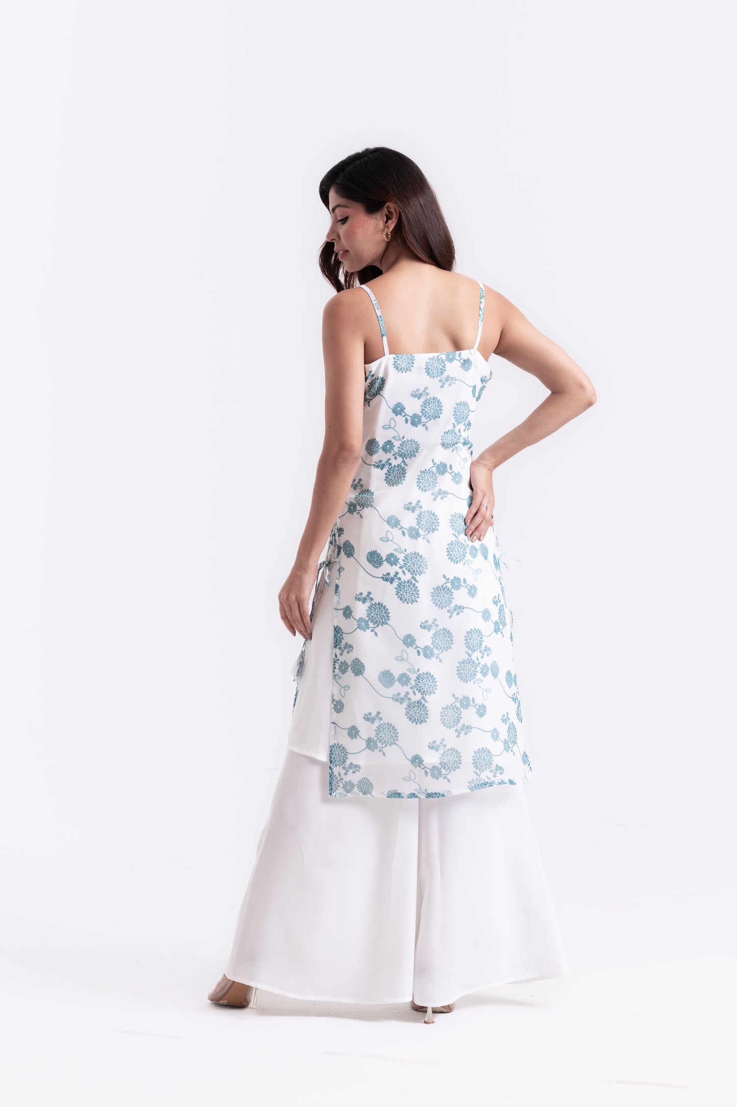 Floral Radiance: Teal Print Kurti Set