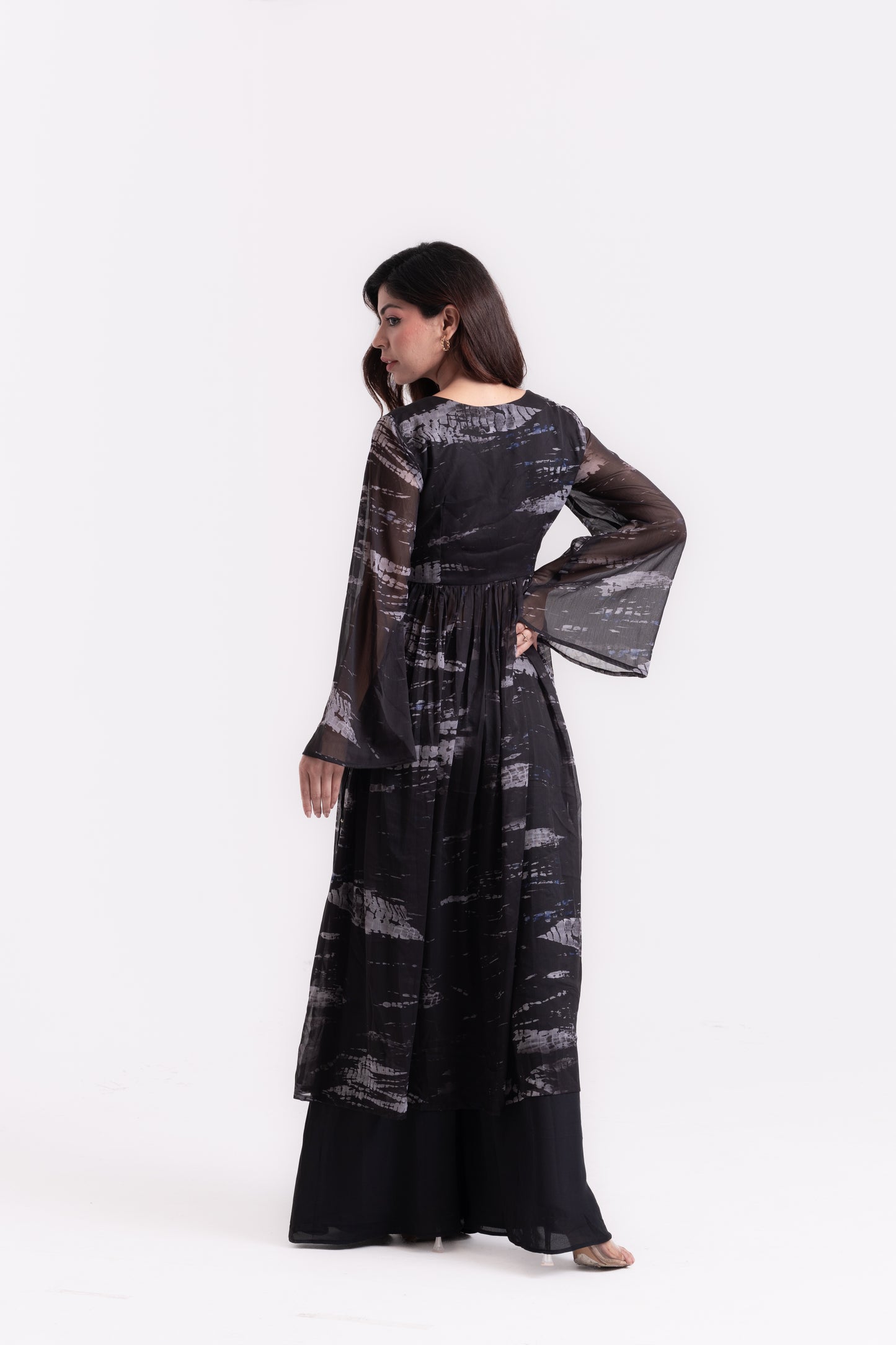 Midnight Swirls: Black Tie-Dye Kurti Set