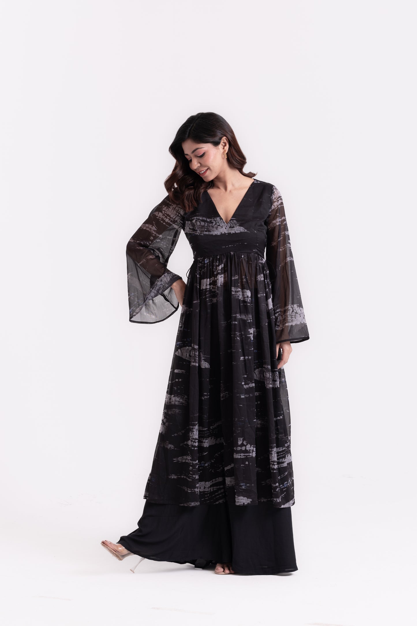 Midnight Swirls: Black Tie-Dye Kurti Set