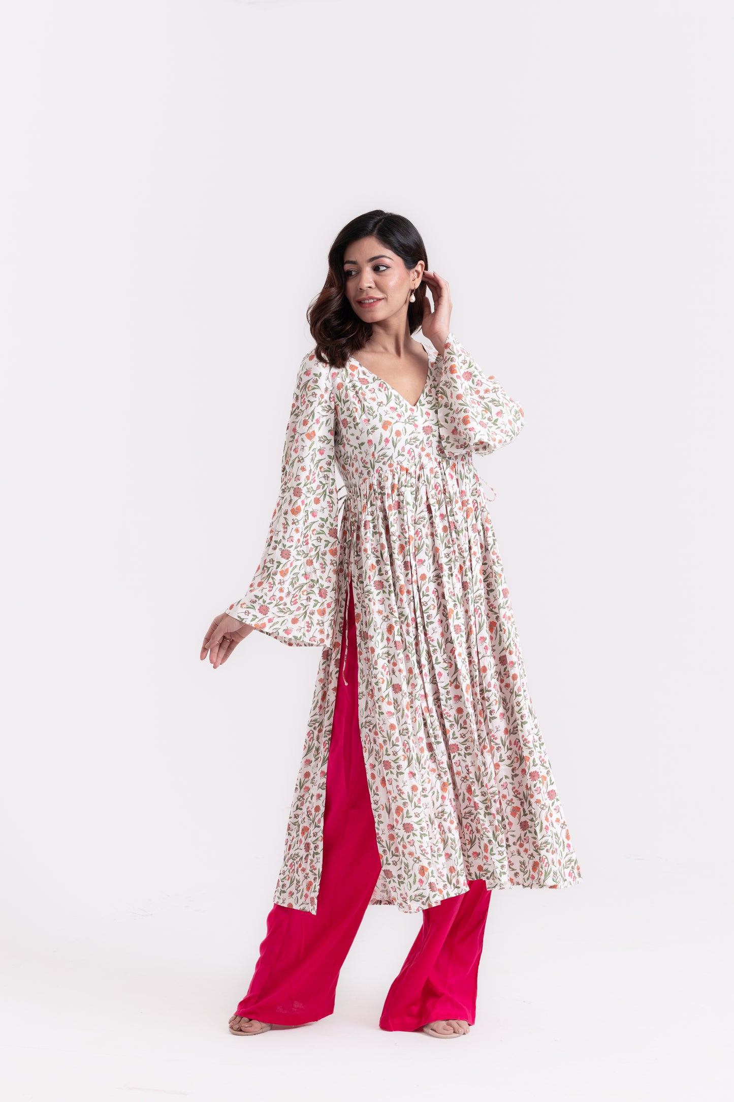 White Garden: Floral Print Kurti Set