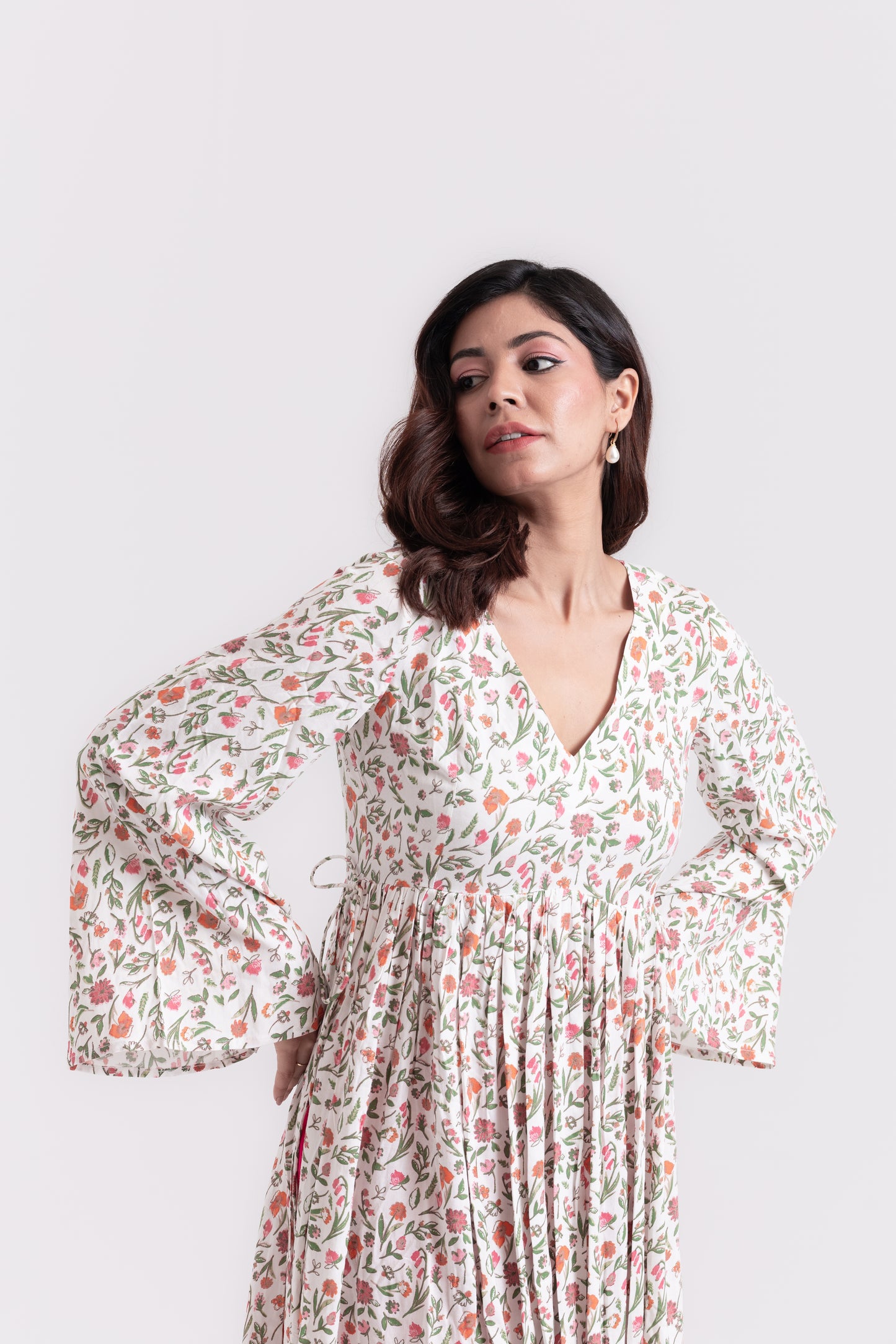 White Garden: Floral Print Kurti Set