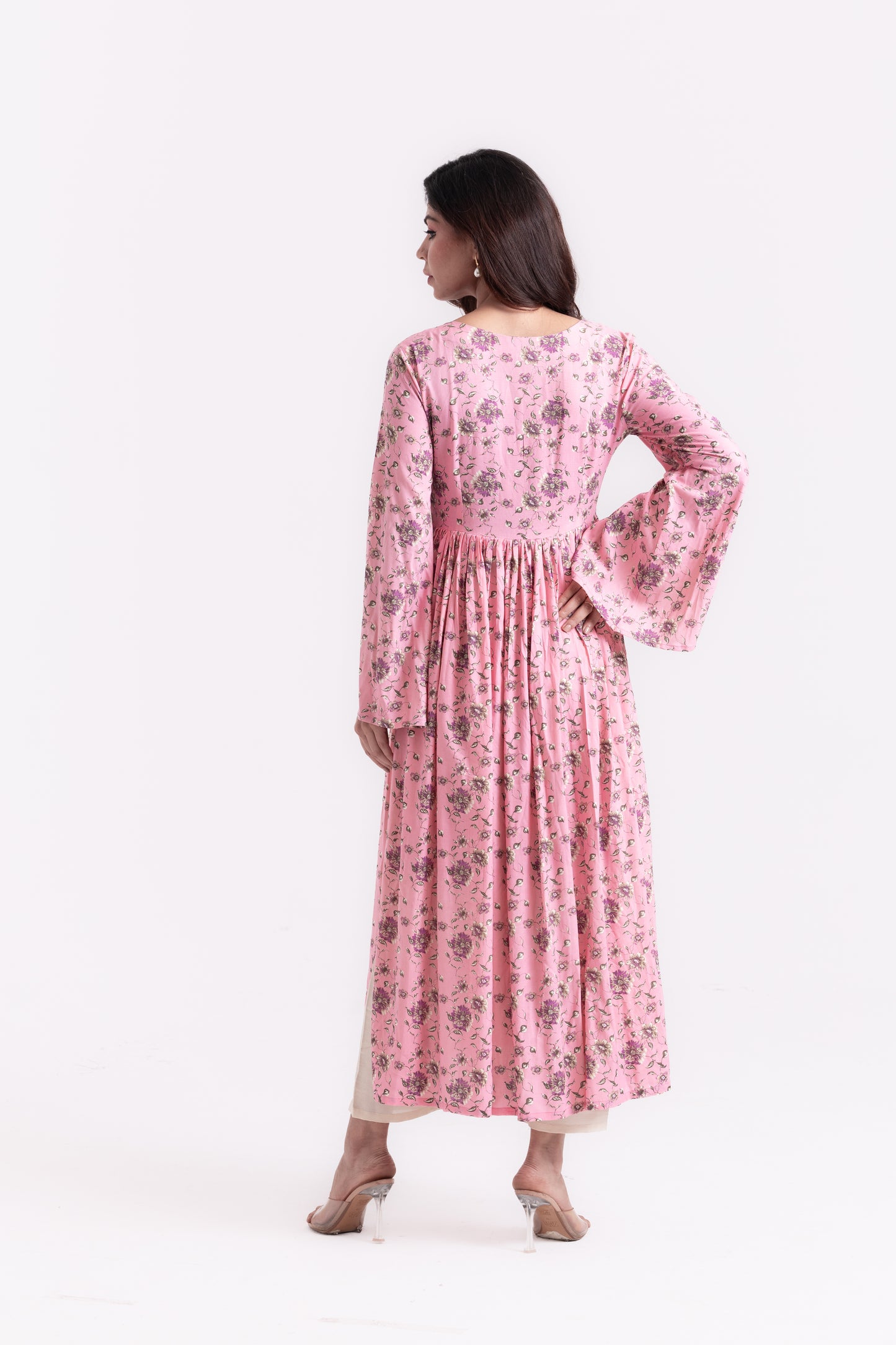 Floral Romance Pink and Beige Print Kurti Set
