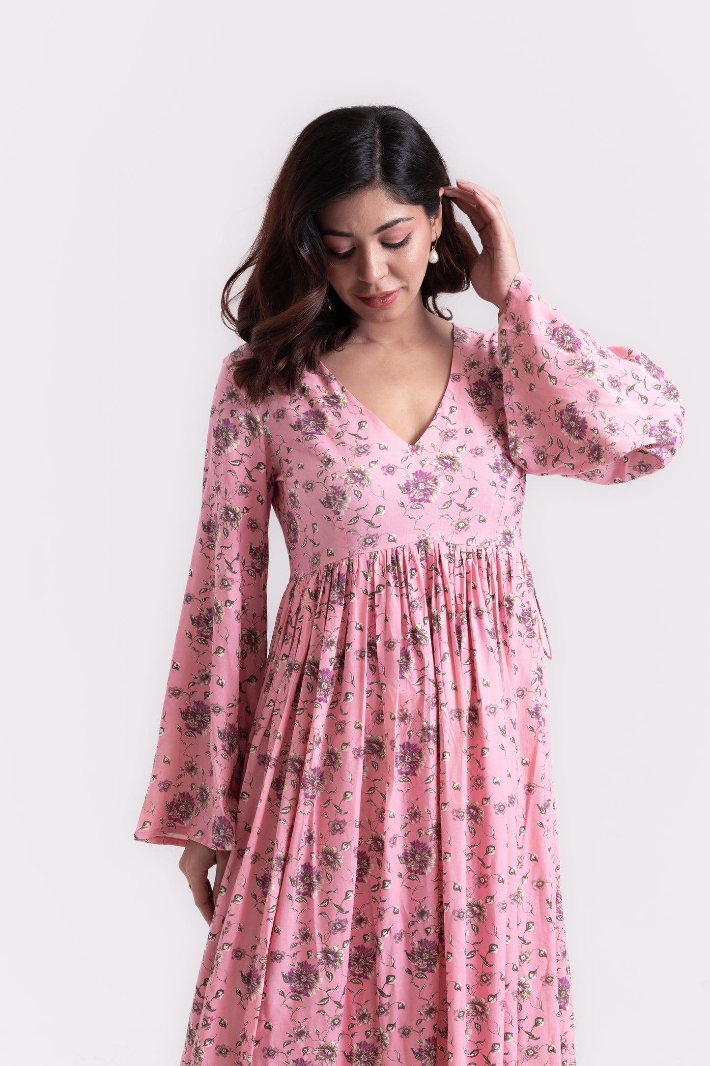 Floral Romance Pink and Beige Print Kurti Set