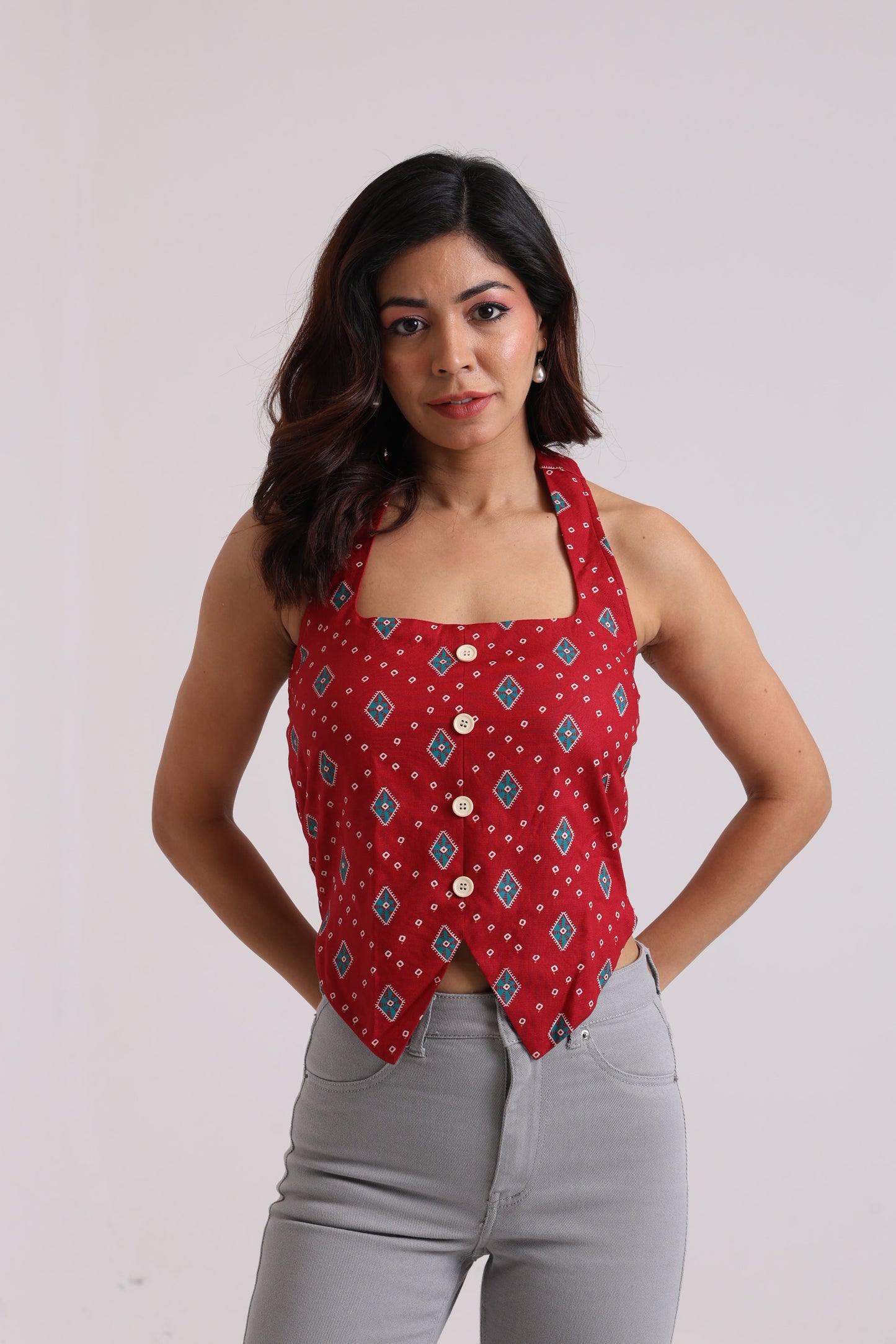 Crimson Breeze Halter Top