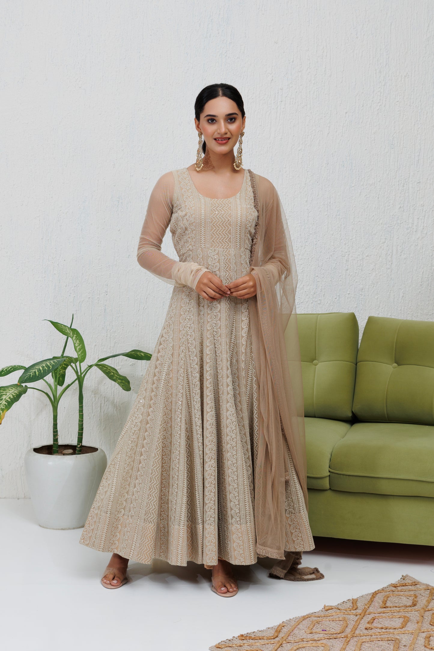 Mystique Melange: Perfect Greige Chikankari Anarkali