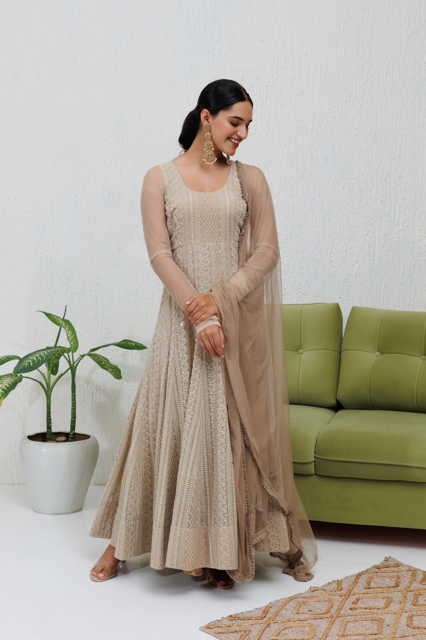 Mystique Melange: Perfect Greige Chikankari Anarkali