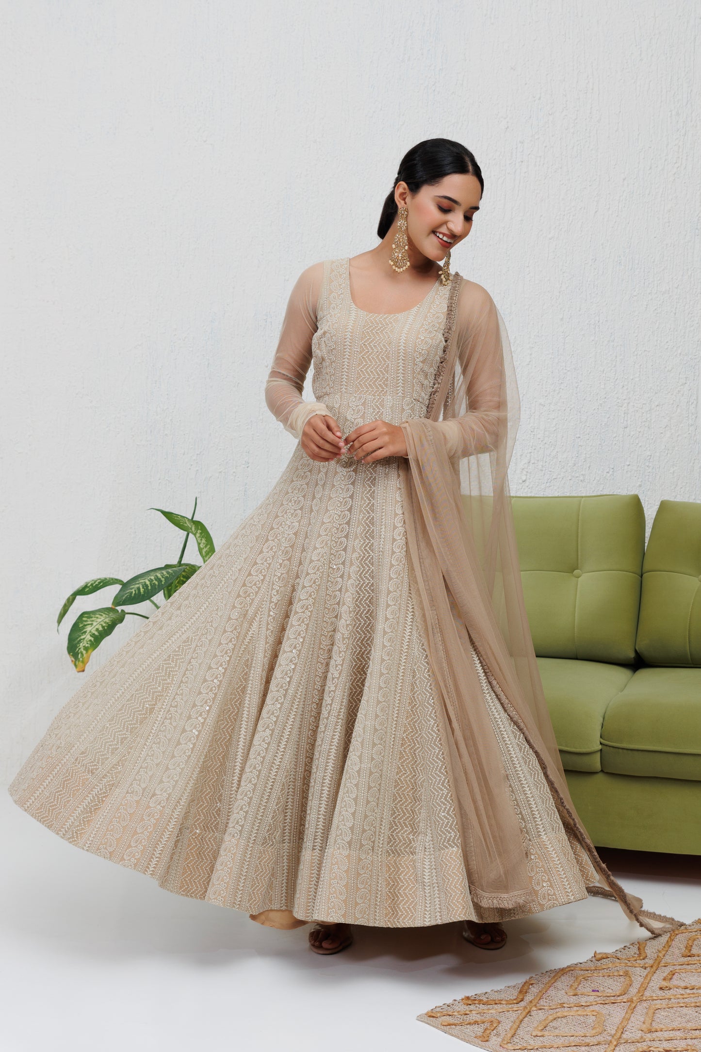 Mystique Melange: Perfect Greige Chikankari Anarkali
