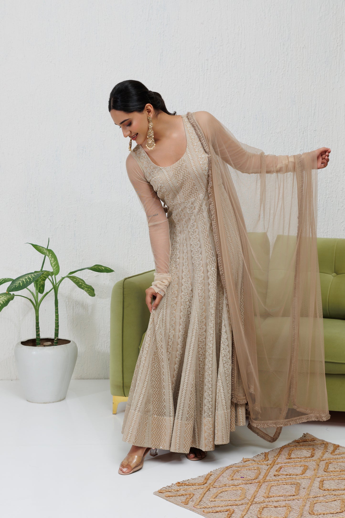 Mystique Melange: Perfect Greige Chikankari Anarkali