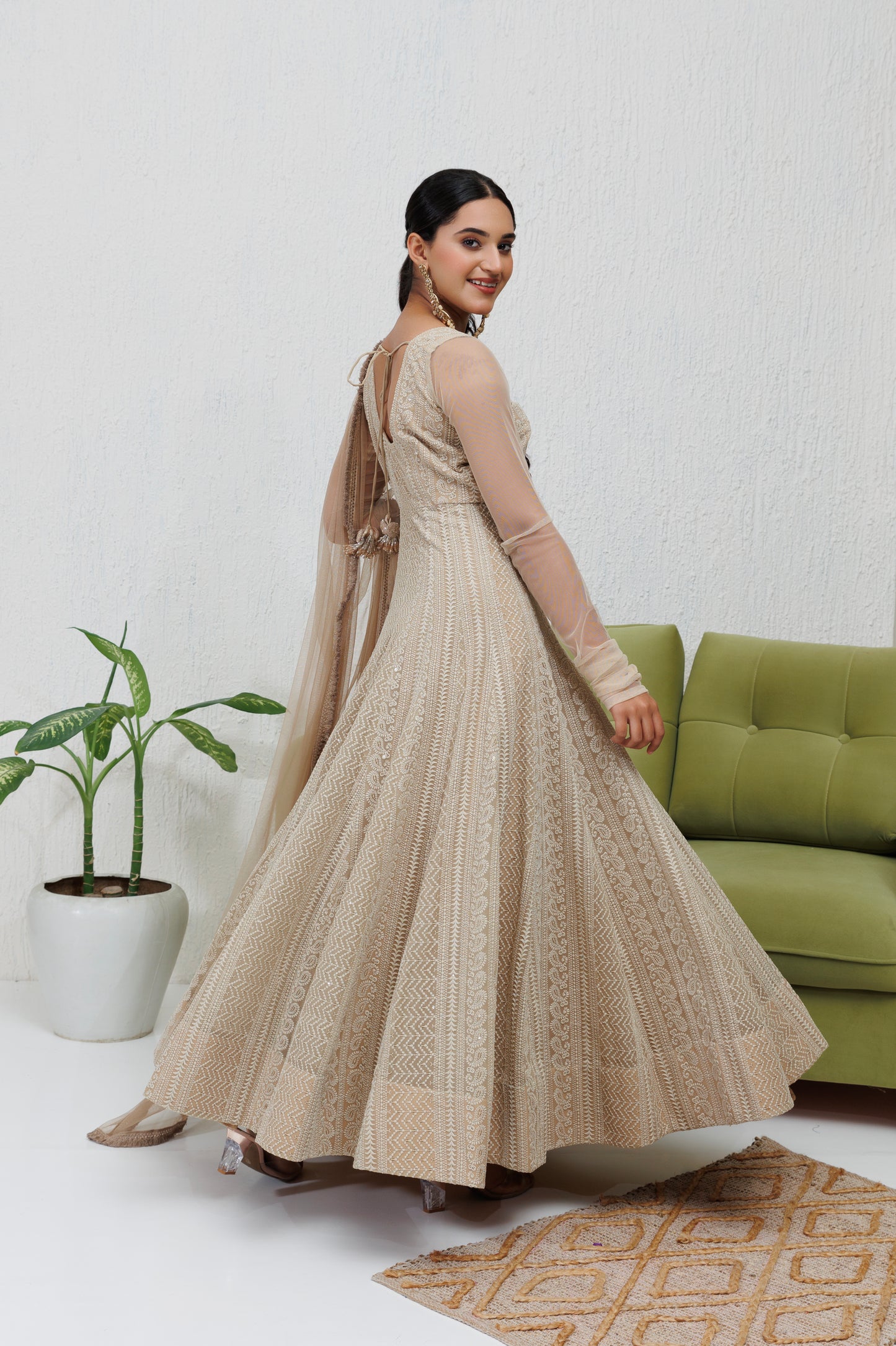 Mystique Melange: Perfect Greige Chikankari Anarkali