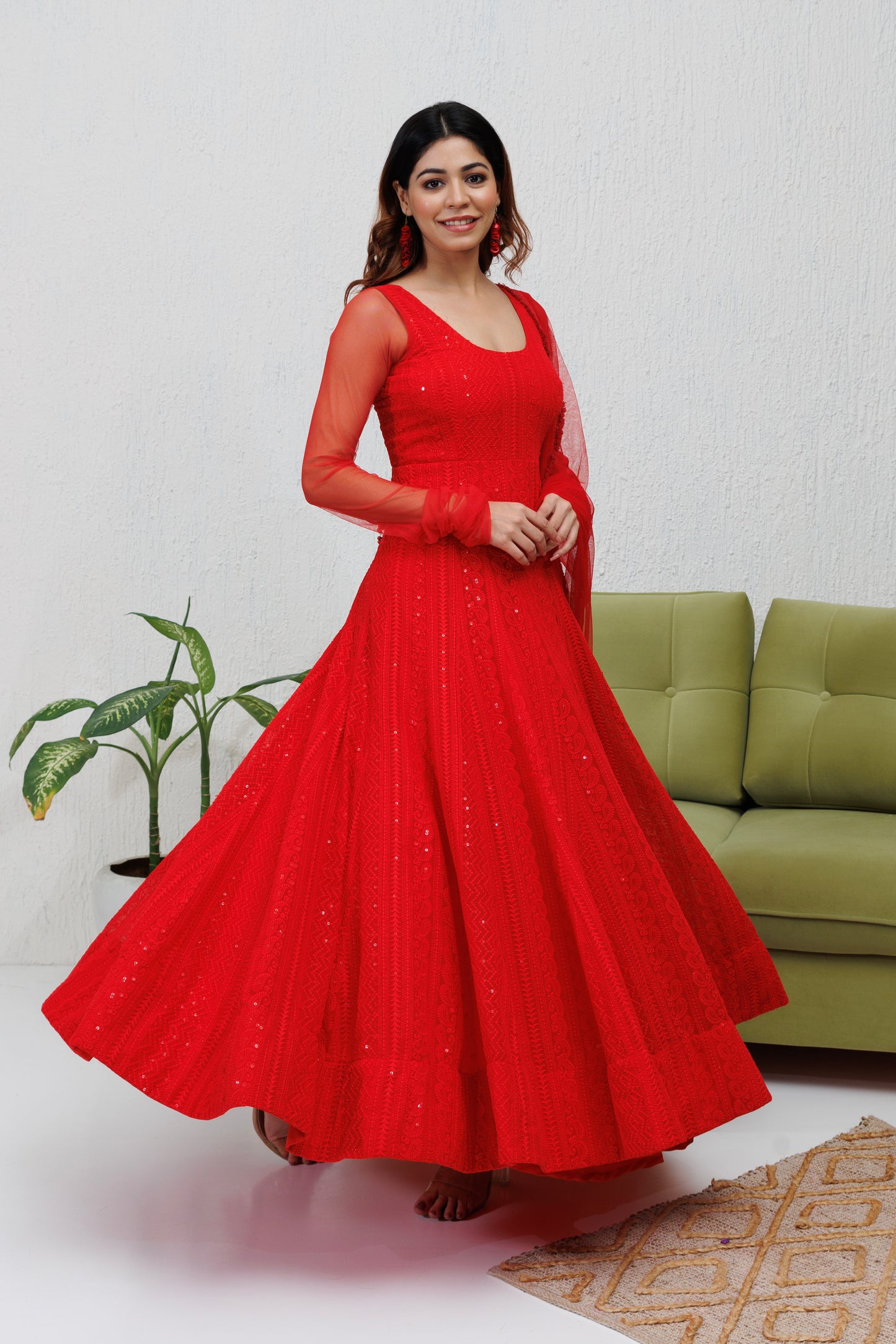 Mystique Melange: Red Chikankari Anarkali