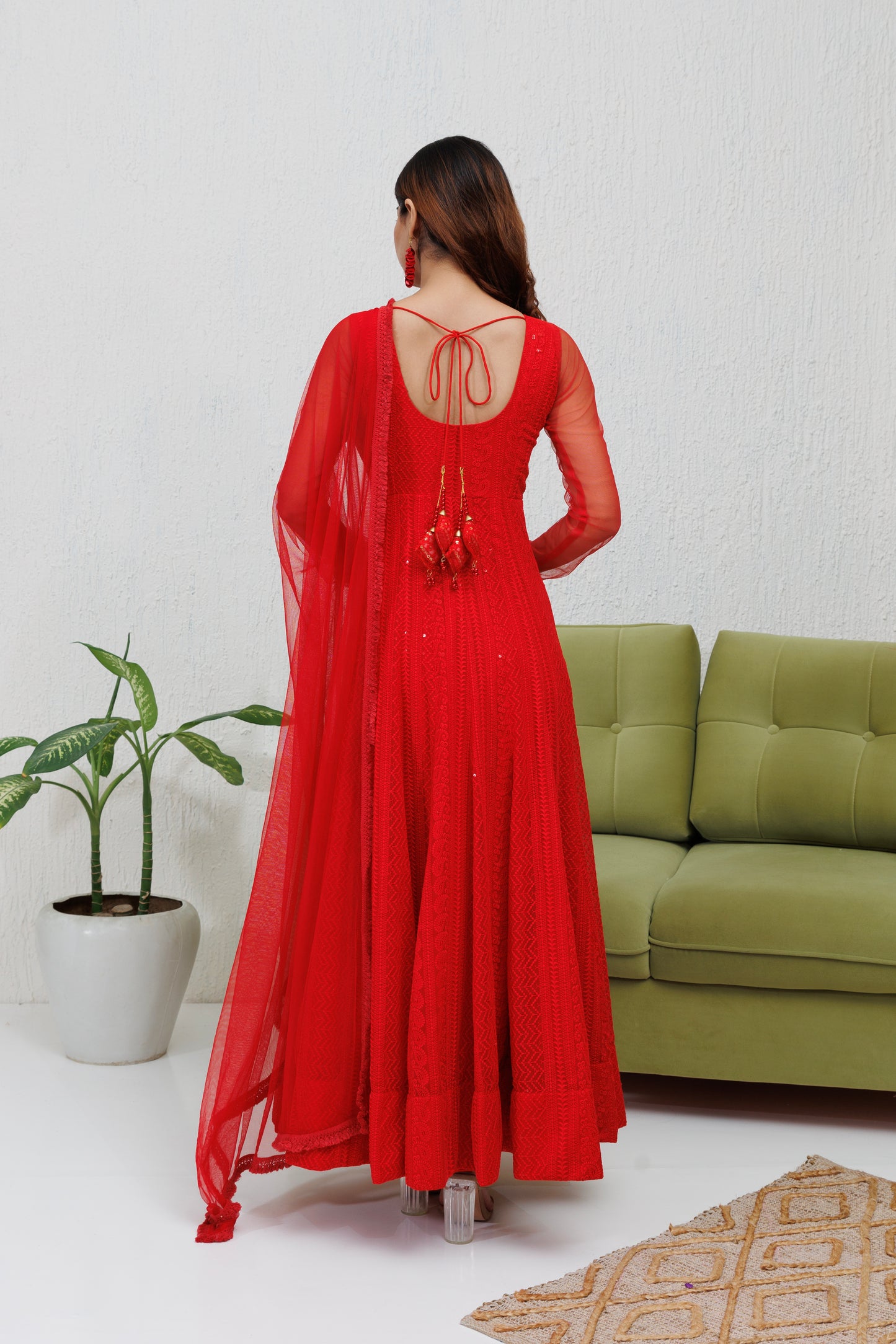 Mystique Melange: Red Chikankari Anarkali
