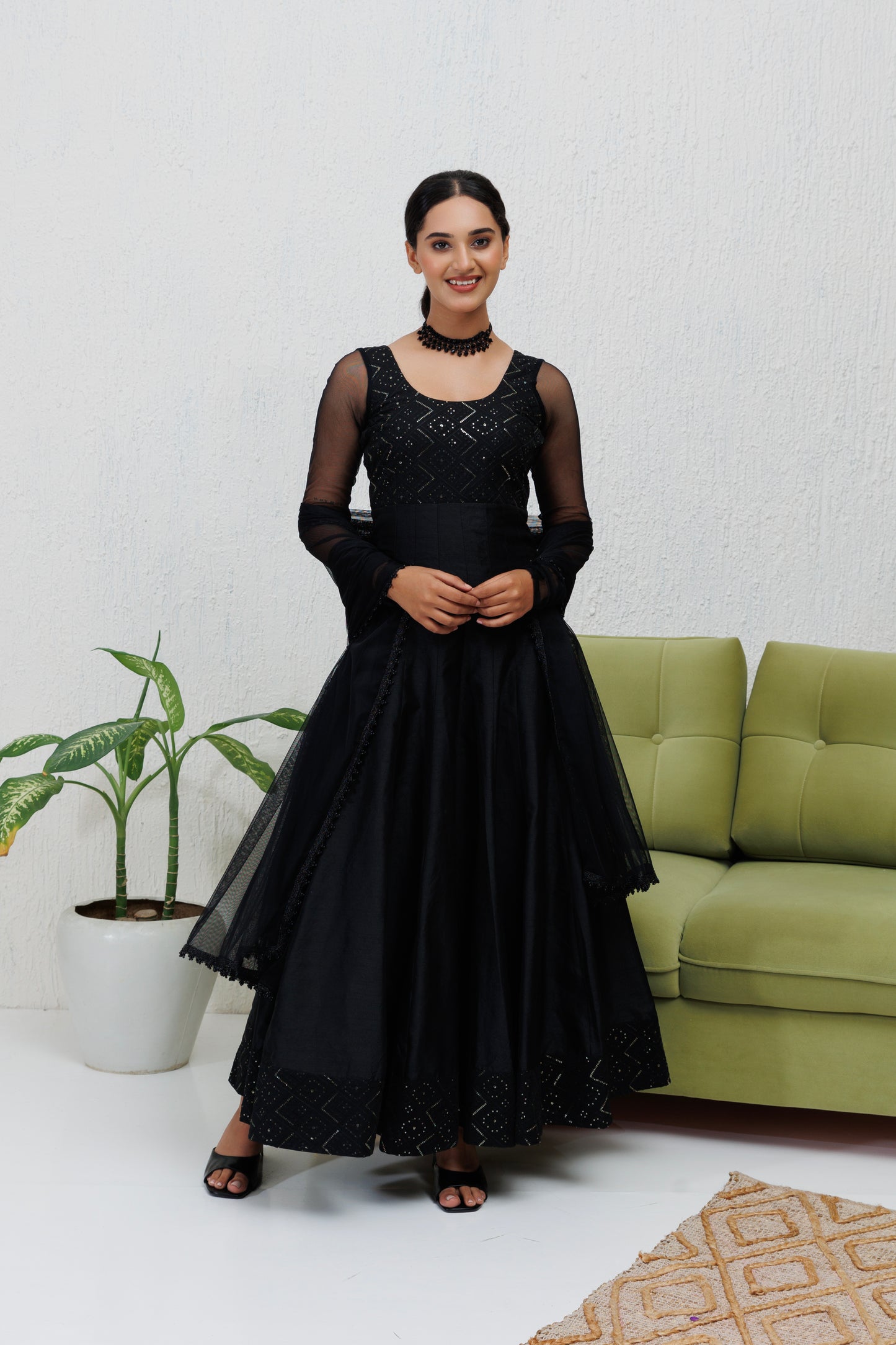 Mystique Melange: Black embroidered Anarkali