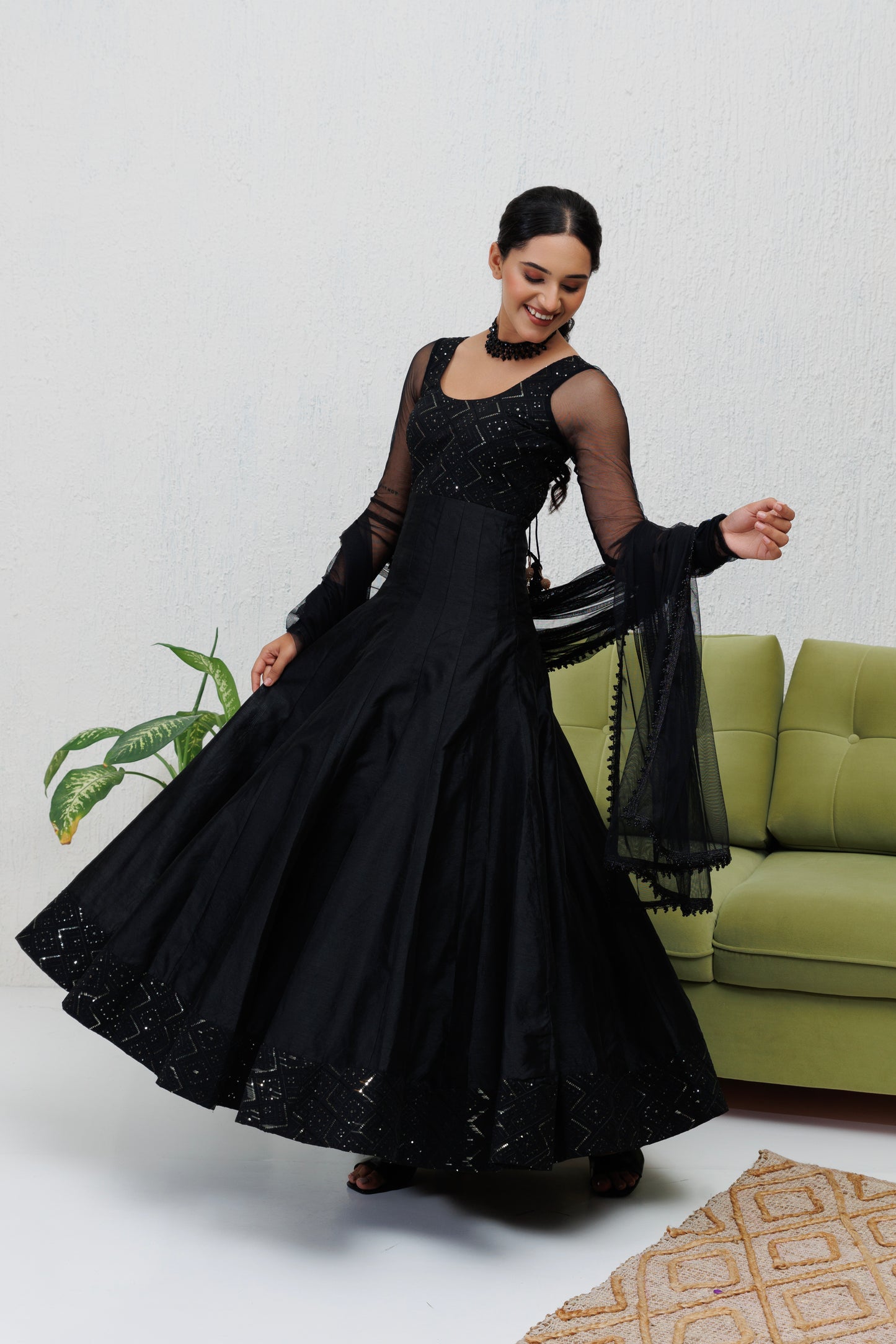 Mystique Melange: Black embroidered Anarkali