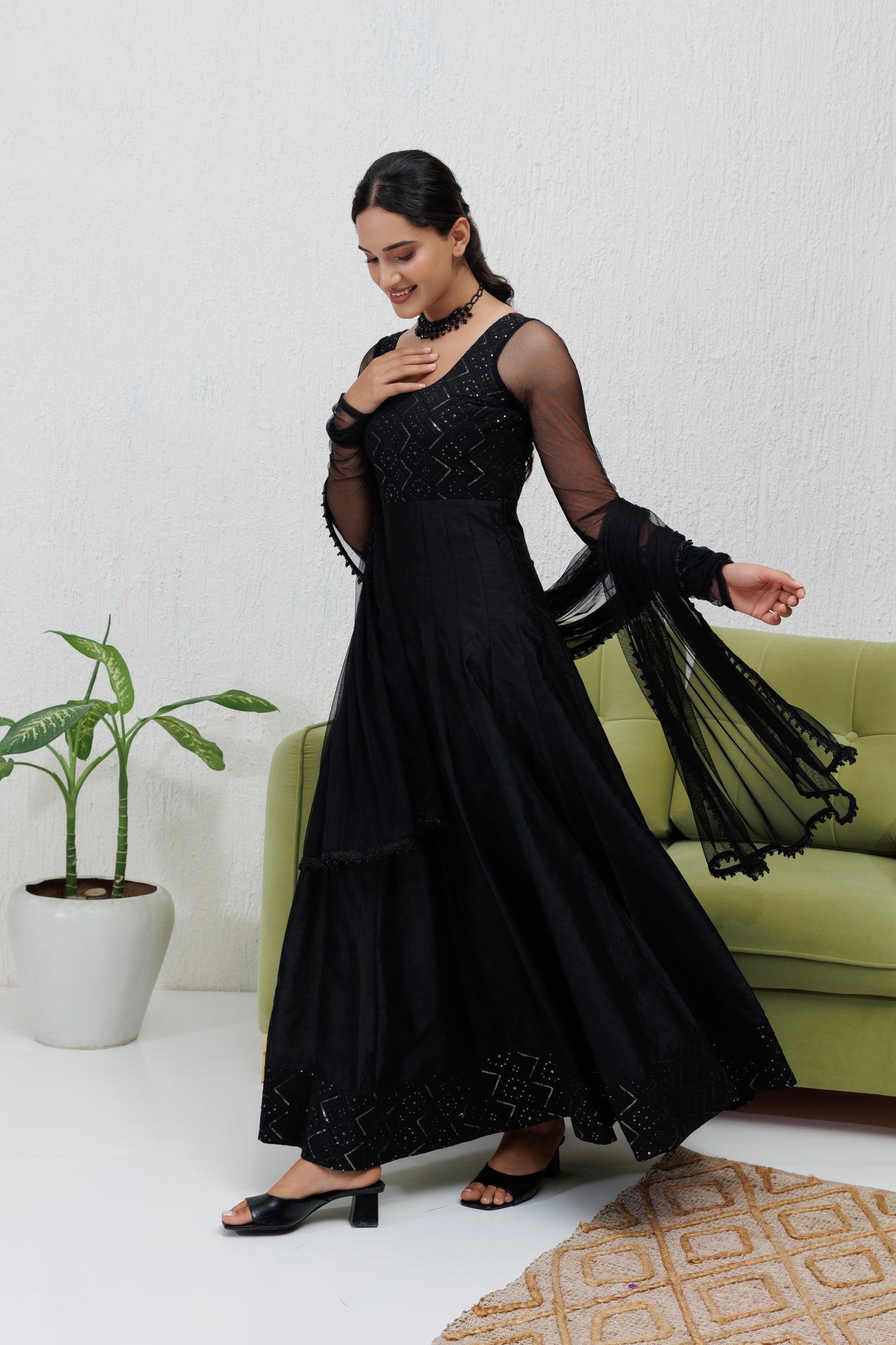 Mystique Melange: Black embroidered Anarkali