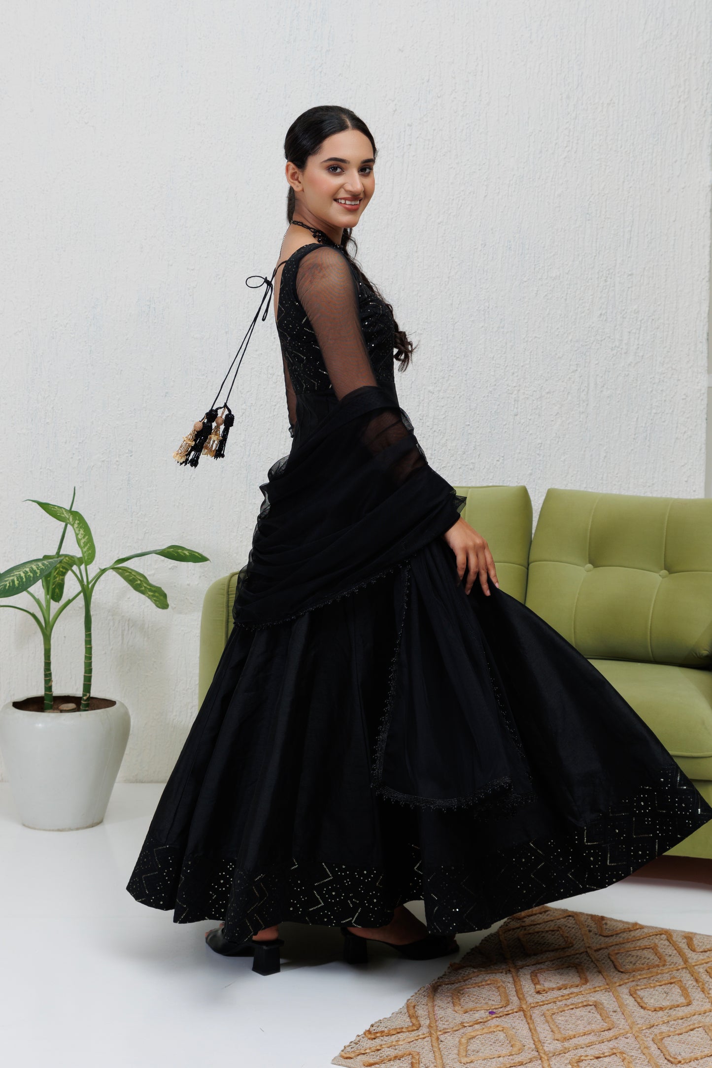 Mystique Melange: Black embroidered Anarkali