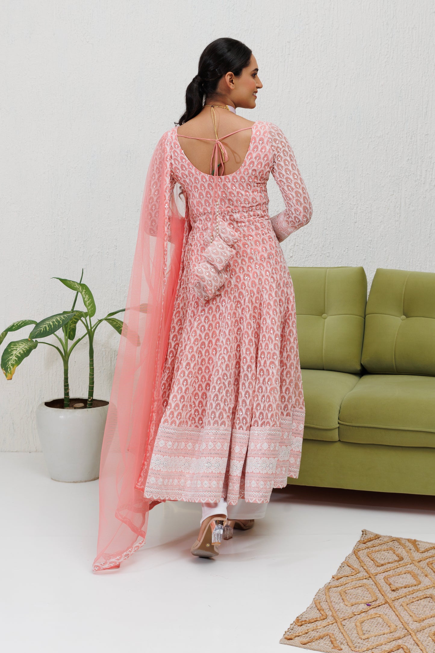 Mystique Melange: Carnation Pink Embroidered Anarkali