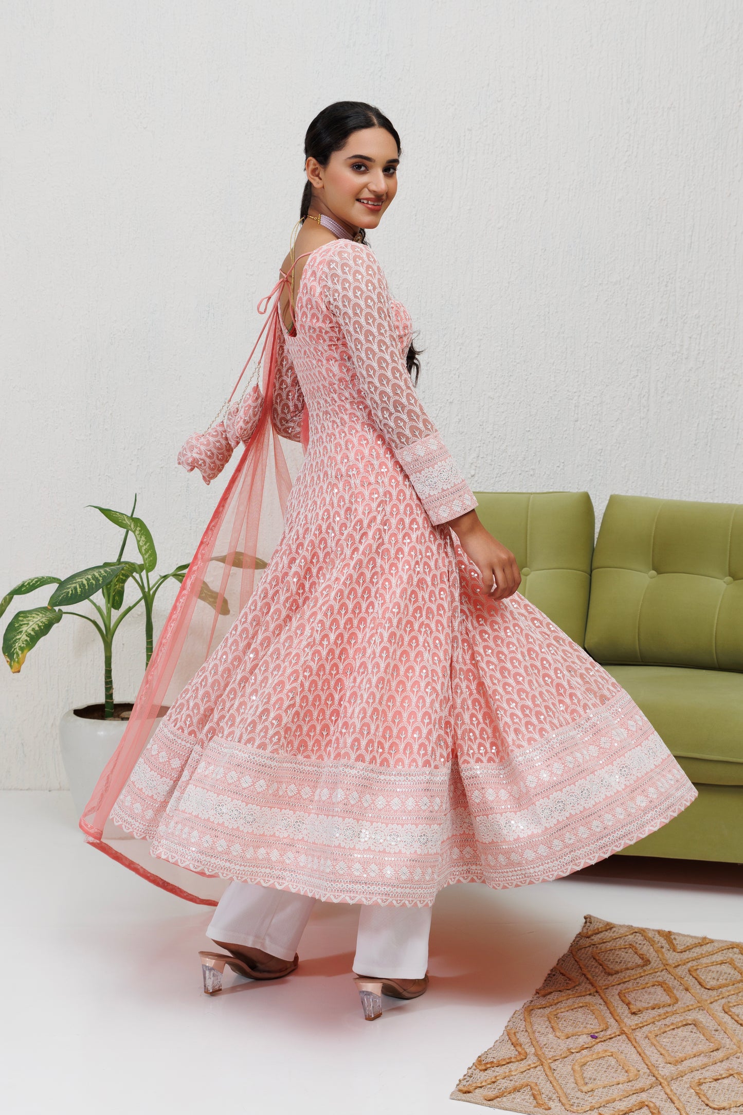 Mystique Melange: Carnation Pink Embroidered Anarkali