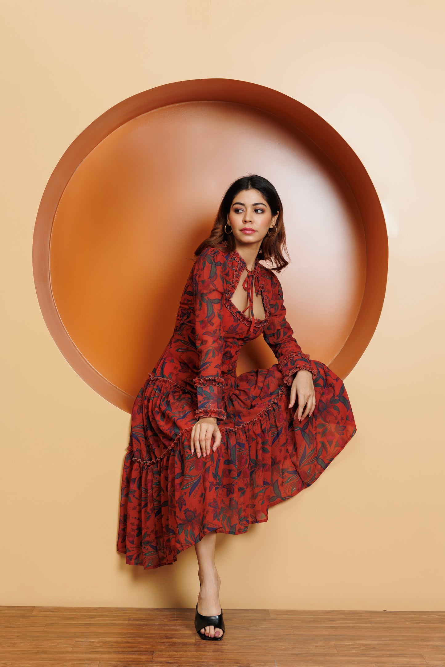 Frontier Chic: Brown Printed Long Dress