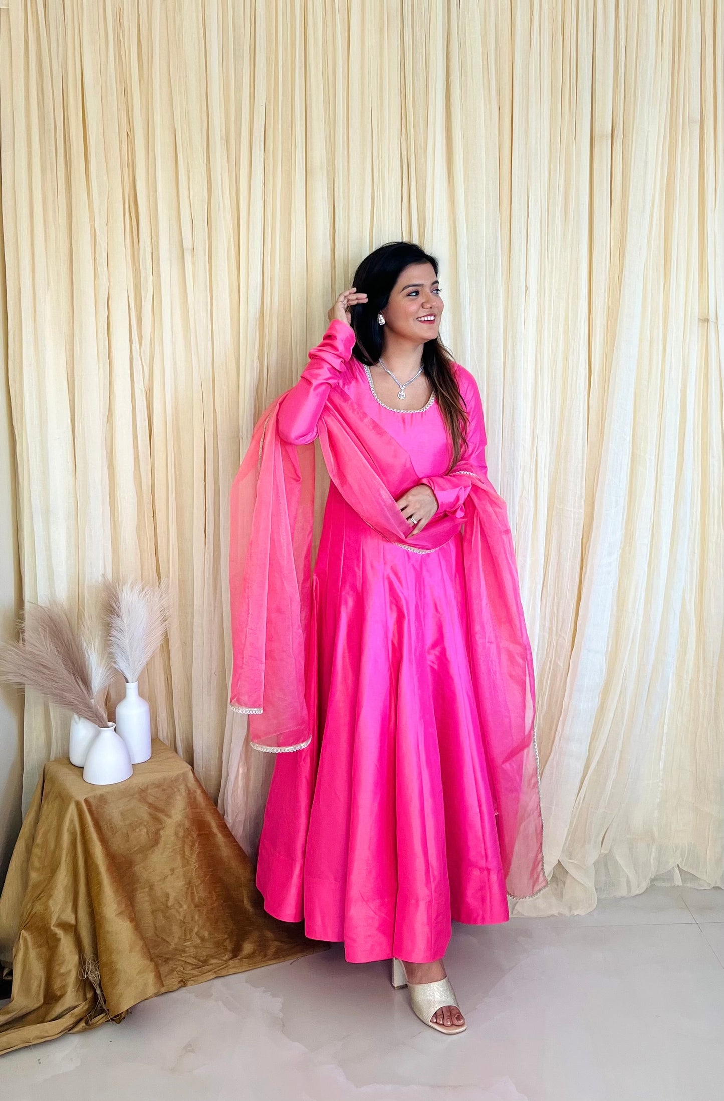 Blush Elegance: Dupion Silk Pink Anarkali
